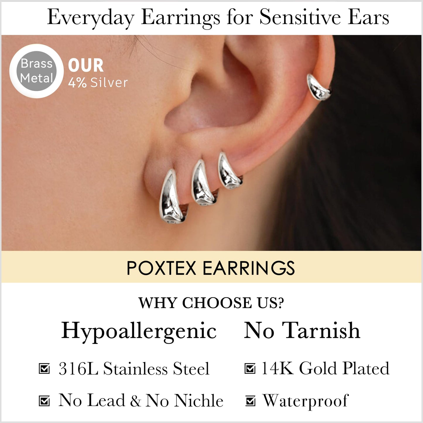 Silver Chunky Huggie Hoop Earrings Set for Women Men Silver Stack Cartilage Earrings Sets for Multiple Piercing Lightweight Mini Thin Cute Dainty Trendy Clip On Jewelry Gifts