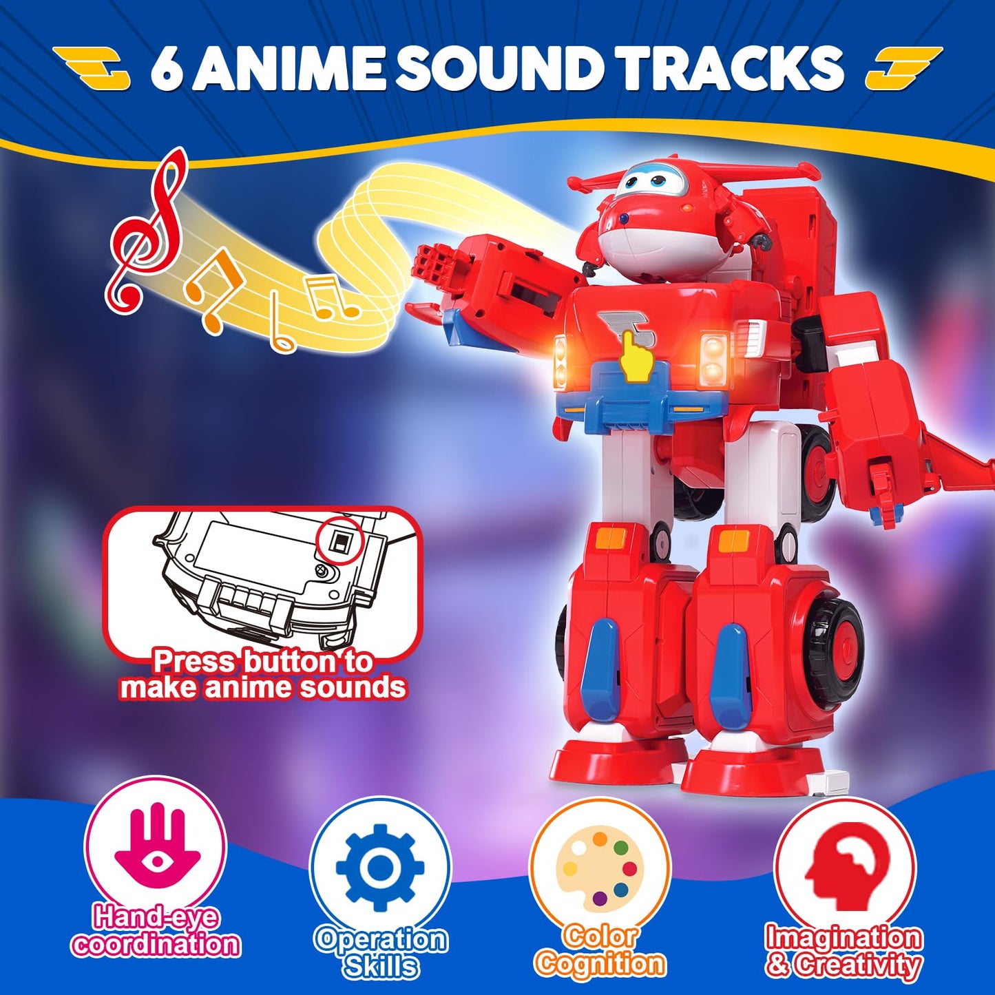 Super Wings 14" Transforming Jett's Super Robot Airplane | Action Figure | Ages 3-5 | Birthday Gift | Lights & Sounds
