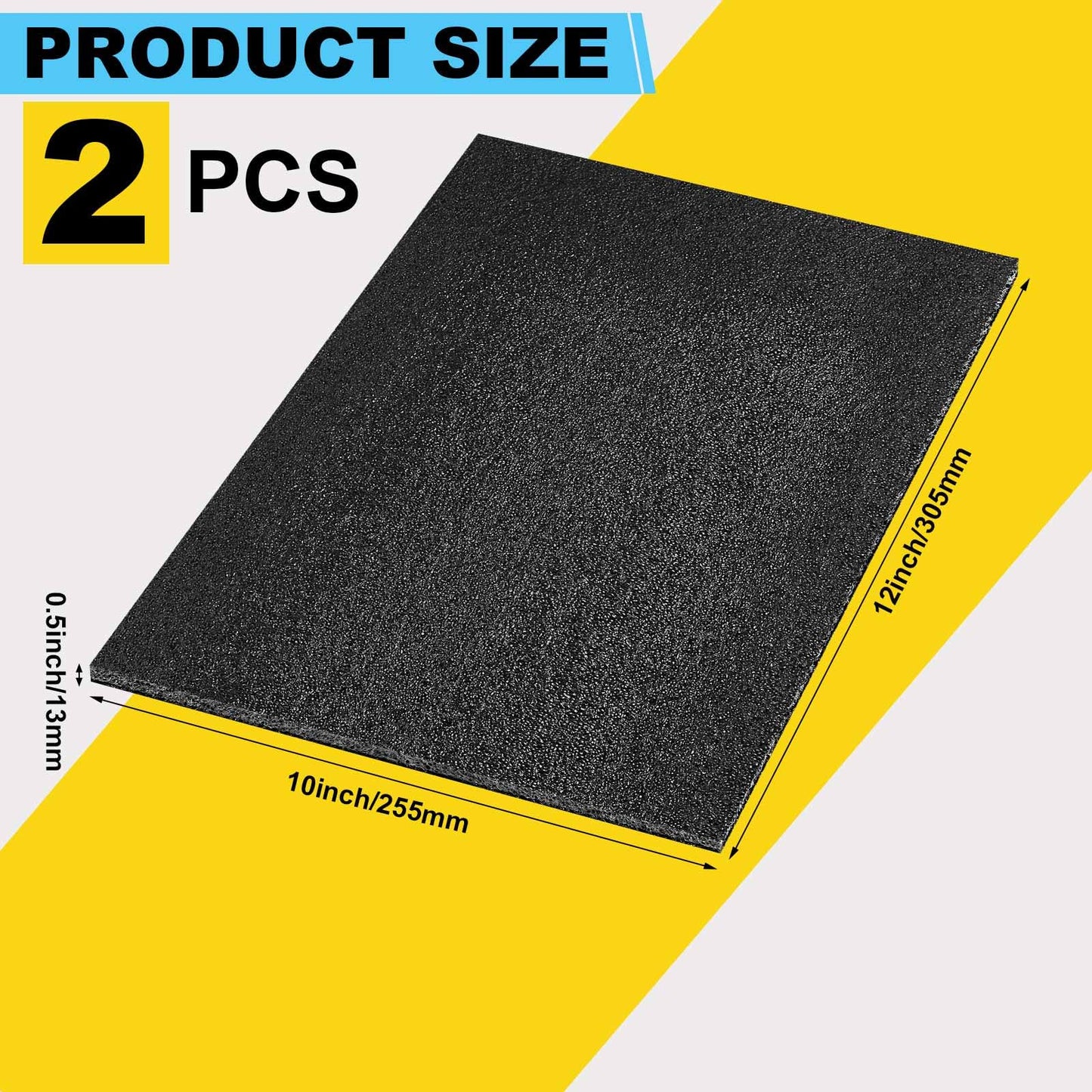 Hoolerry 2 Pcs Customizable Polyethylene Foam Packing Inserts for Cases Thick Polyethylene Cuttable Foam Sheet for Tool Box, Camera, Crafts, Storage and Crafts (12" X 10" X 0.5",Black)