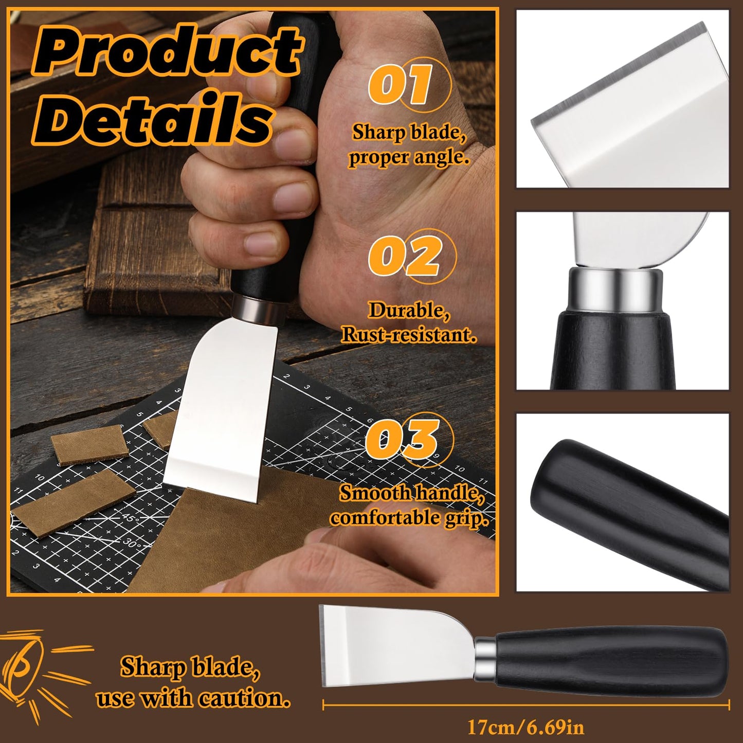 CBHGFEA Leather Working Tools Kit Includes Cutting Knife, Edge Burnisher, 1/2/4/6 Stitching Punch, Leather Compass Geometry Tool and Steel Ruler for DIY Leathercraft DIY Projects