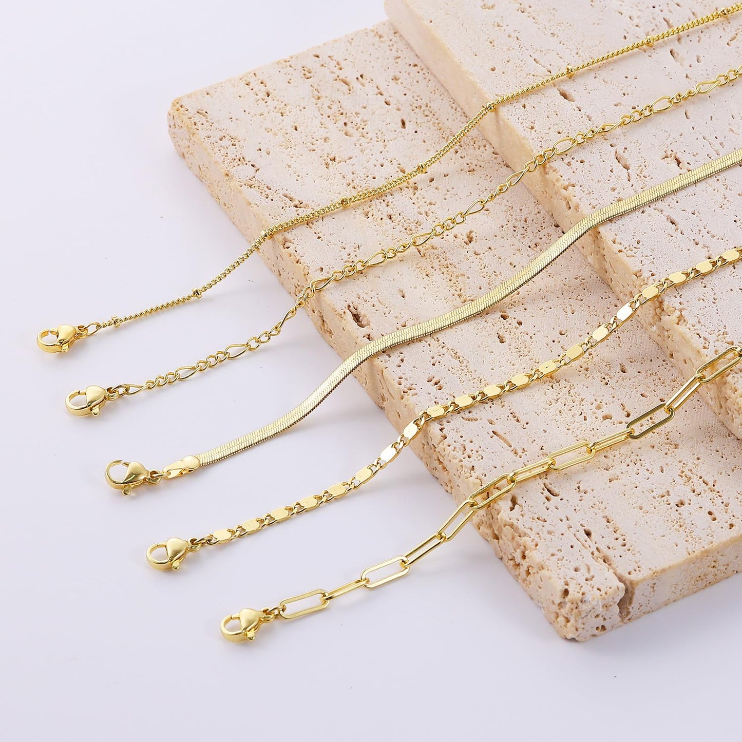 DEARMAY 14K Gold Plated Bracelets for Women Trendy Gold Jewelry Set for Women Cuban Link Chain Figaro Paperclip Rope Herringbone Bracelet Pack Gifts