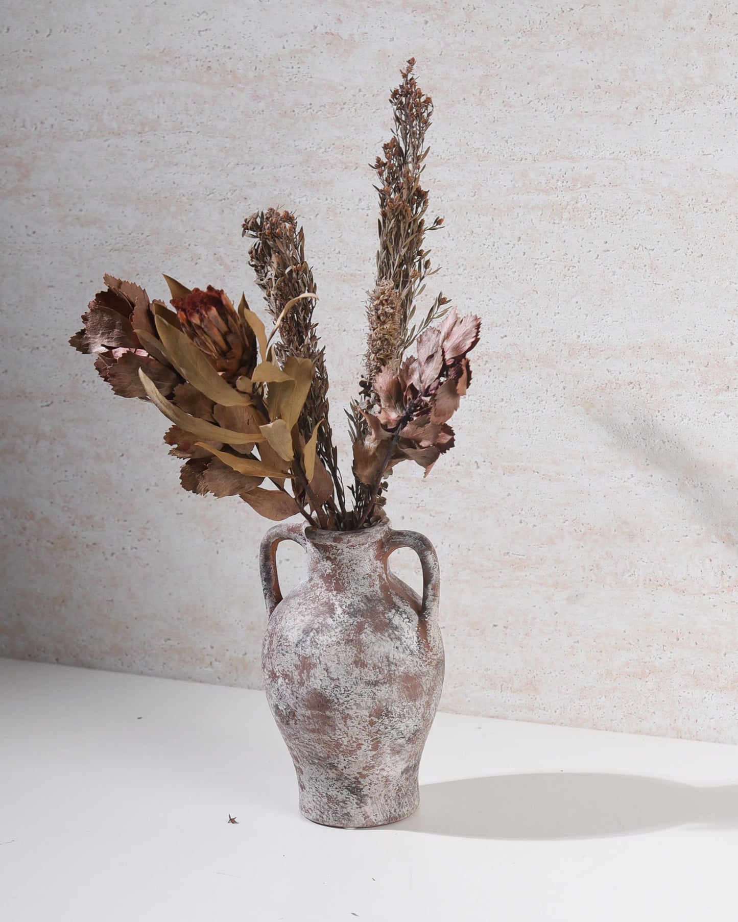 KensTro Ceramic Vase Set of 3, Handmade Rustic Farmhouse Vases with Handles, Glazed Interior, Aged Terracotta Finish, Boho Home Decor for Table, Shelf, Mantel, Flower Arrangement