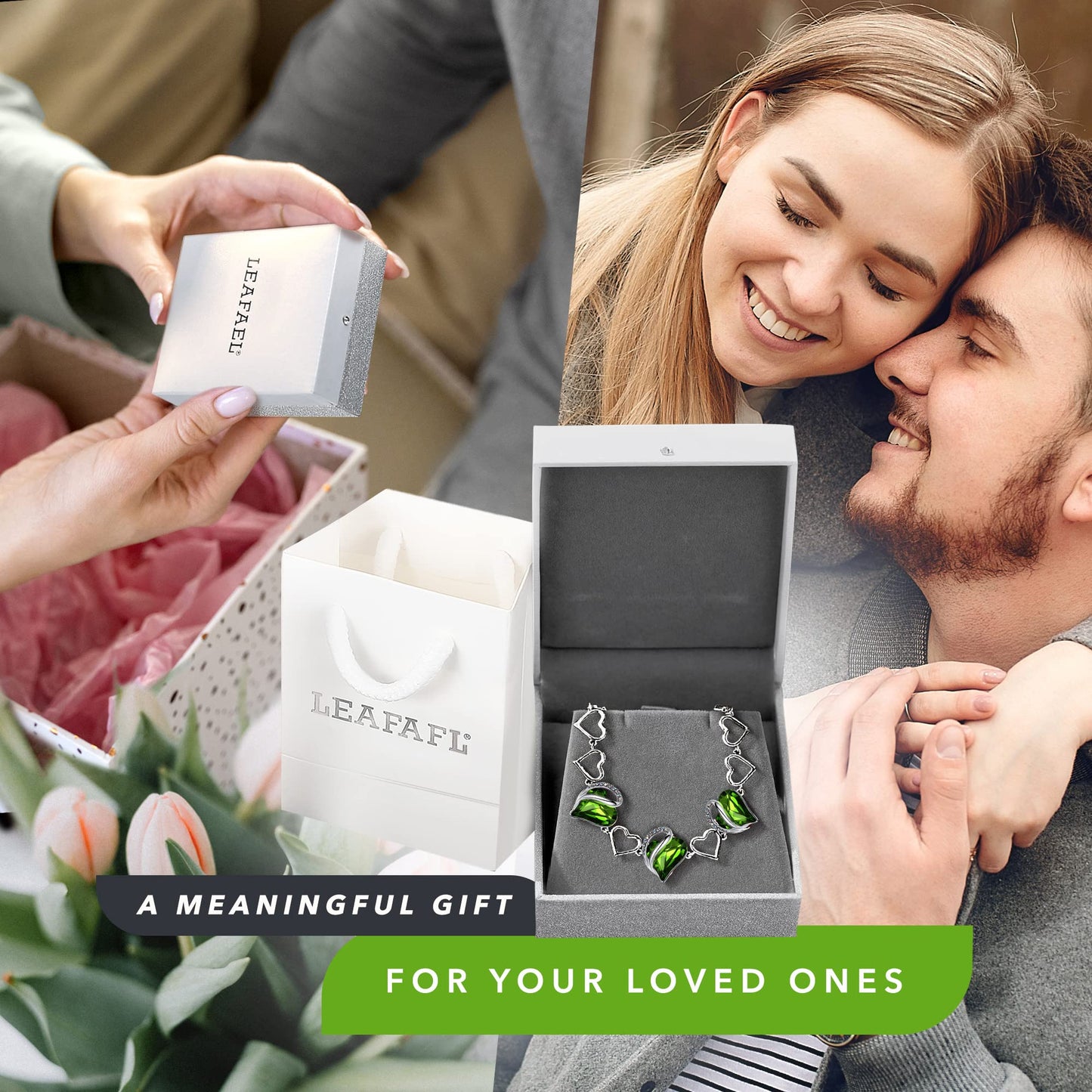 Leafael Infinity Love Heart Gift Bracelet for Women, August Birthstone Crystal, Peridot Green, Silver Tone, 7-inch Chain and 2-inch Extender