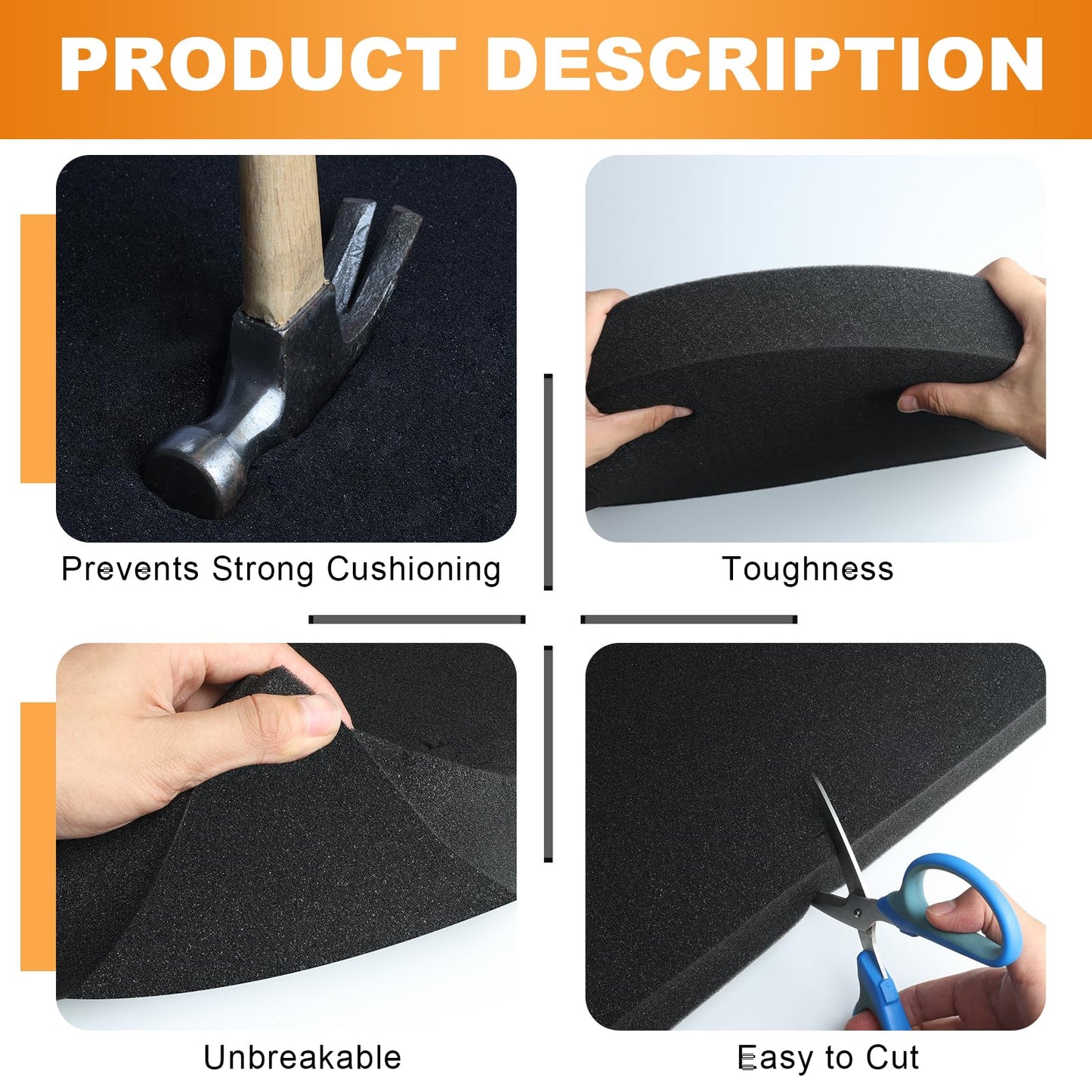 Eunice 6Pcs Polyurethane Foam Inserts -16 x 12 x 2 Inch Pick and Pluck Foam Padding Sheets for Tool Box, Camera Storage and Crafts