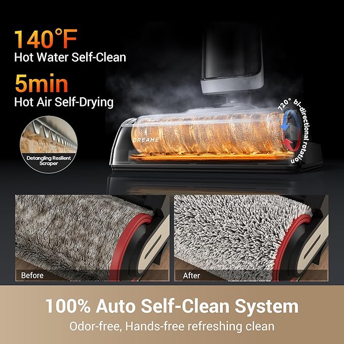 dreame H14 Cordless Vacuum Mop, 180° Lie-Flat Wet Dry Vacuum cleaner, 140°F Brush Washing, Fast Hot Air Drying in 5Mins, Smart Hard Floor Cleaner Machine with Powerful Suction, Great for Sticky Messes
