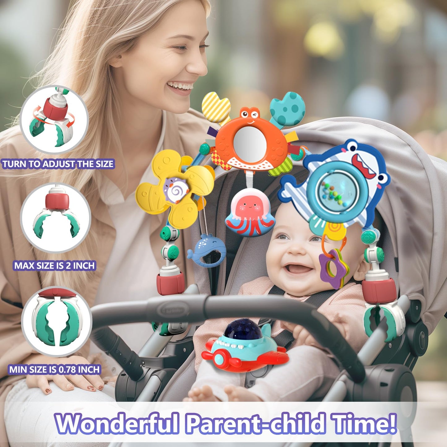 qesfir Musical Baby Stroller Arch, Travel Car Seat Toys, Baby Play Arch Crib Accessory, Mobile for Bassinet, Pram Activity Arch Bar for Babies Infants