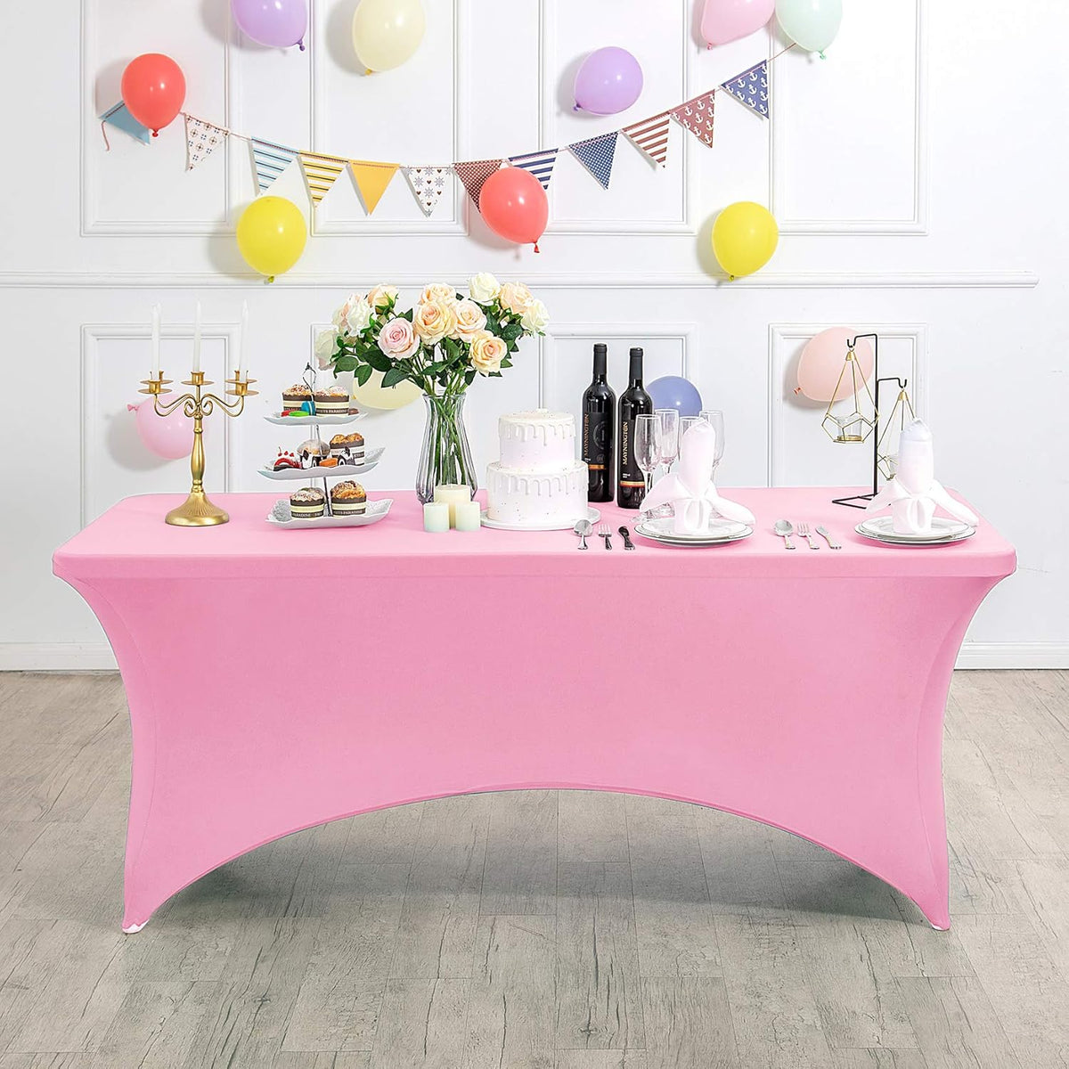 Spandex Table Cover for 6Ft or 4fT or 8ft Table Universal Fitted Stretch Tablecloth for Party, Banquet, Wedding and Events-Pink