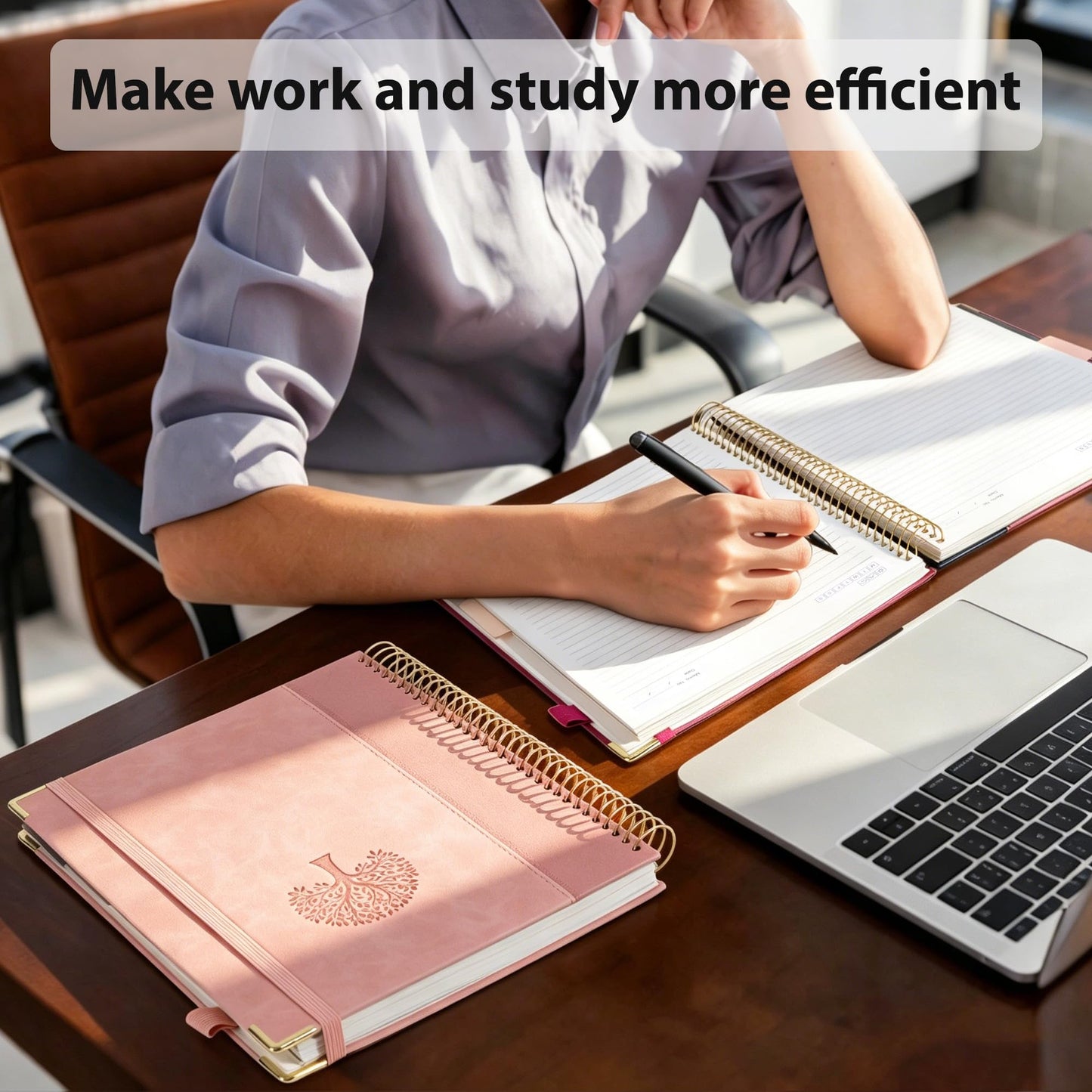 Yoment Hardcover Spiral Notebook 8.5" x 11" Leather 5 Subject Notebook College Ruled with Dividers Tabs 300 Pages Large Spiral Journal Notebooks for Work School Note-Taking Business, Gray Blue