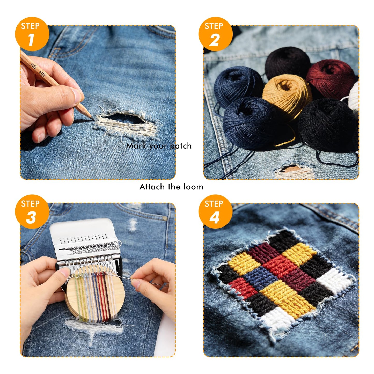 PatchMaker 2.0 Kit, Xincarimo Mini Portable Patch Darning Looms Kit, Patchwork Weaving Tool Set for Quickly Sewing Repair, Loom Knitting Kit for Beginners (14 Hooks)