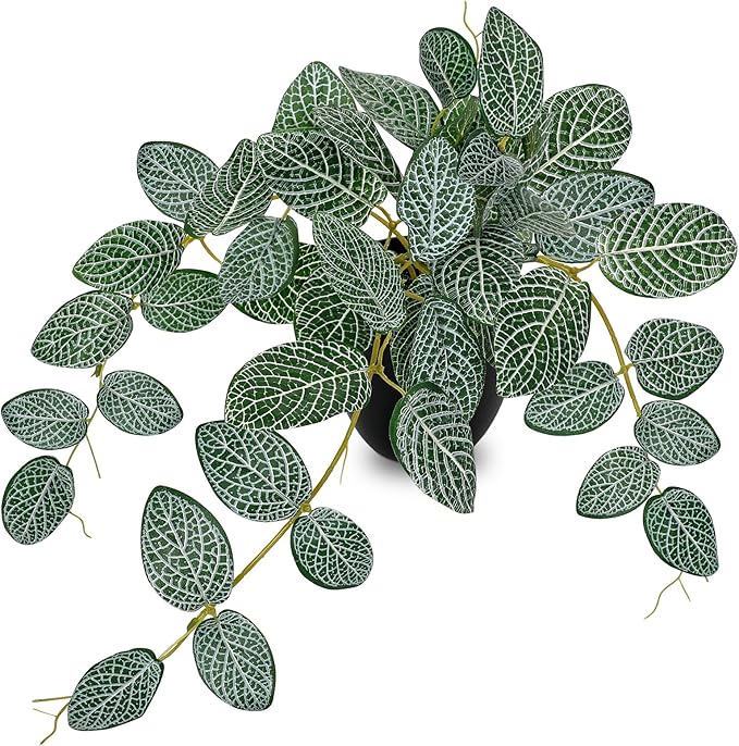 17.7" Artificial Plants Indoor Home Decor, Fake Potted Silk Plants for Shelves, Desks, Living Room, Home & Office Decor, Small Artificial Ivy Vine Nerve Plant in Pot, Faux Greenery Tropical Plant