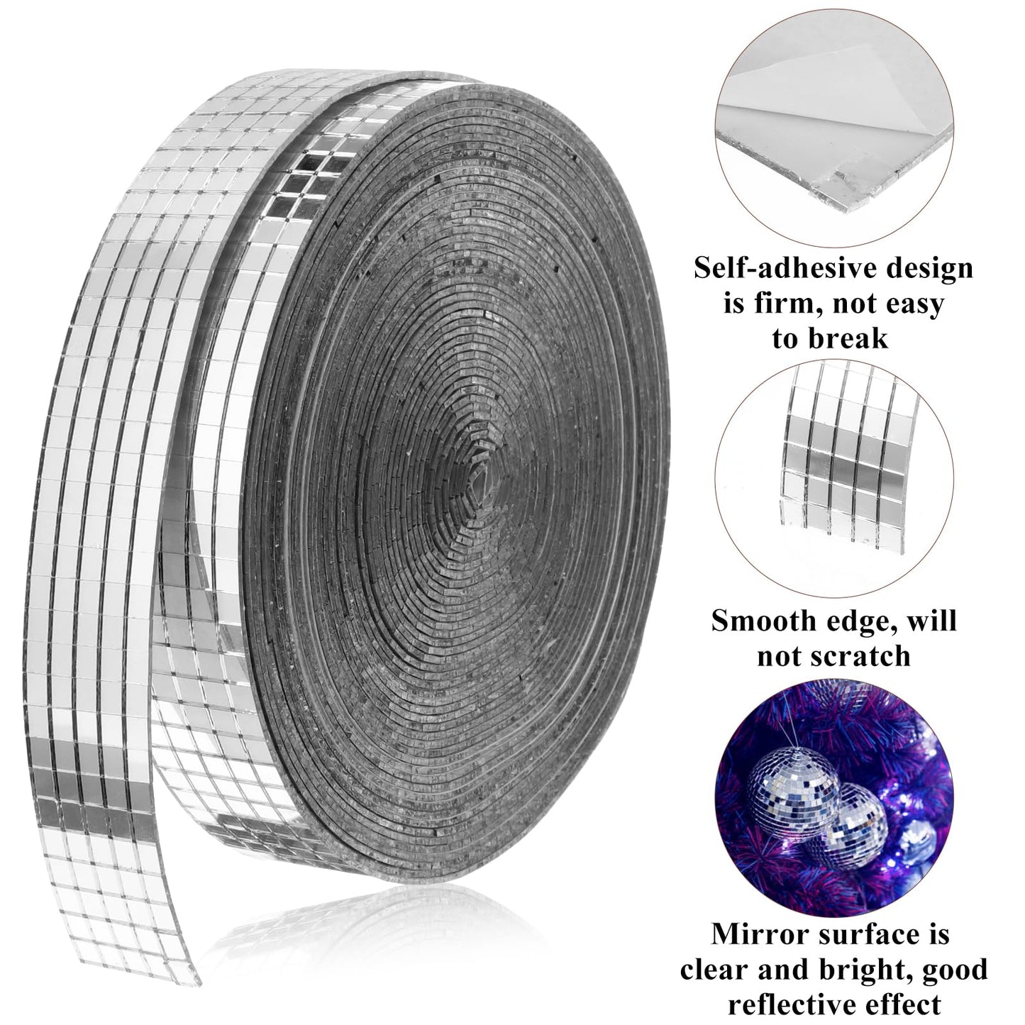 10000 Pcs Disco Ball Mirror Tiles Self Adhesive 5 x 5 mm Small Square Mirror Mosaic Tiles Disco Ball Tapes Stickers for Crafts DIY Party Decoration