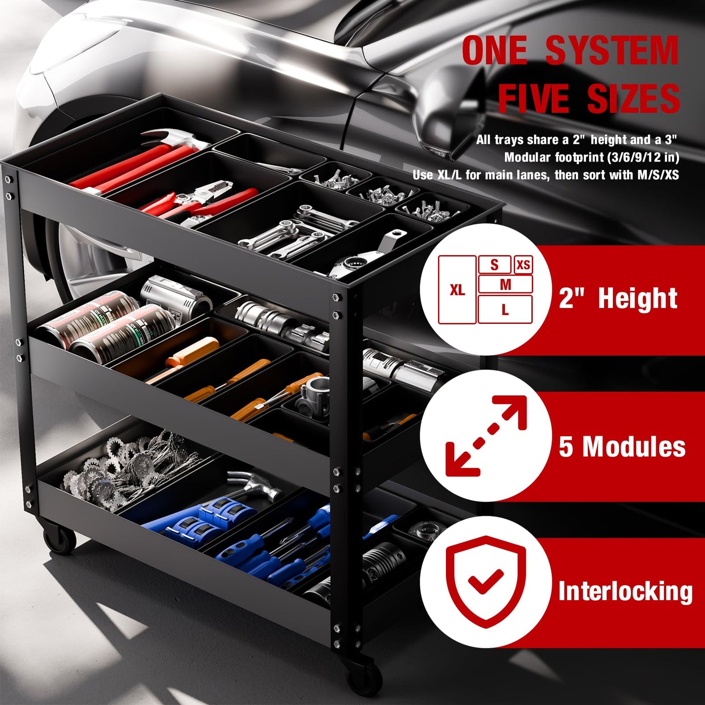 inihpocv 【48PCS & 5 Sizes】 Tool Box Organizer Tray, Toolbox Drawer Organizer with Non-Slip Pads, Desk Drawer Divider Set, Fits Rolling Tool Chest Cabinet for Garage & Workbench