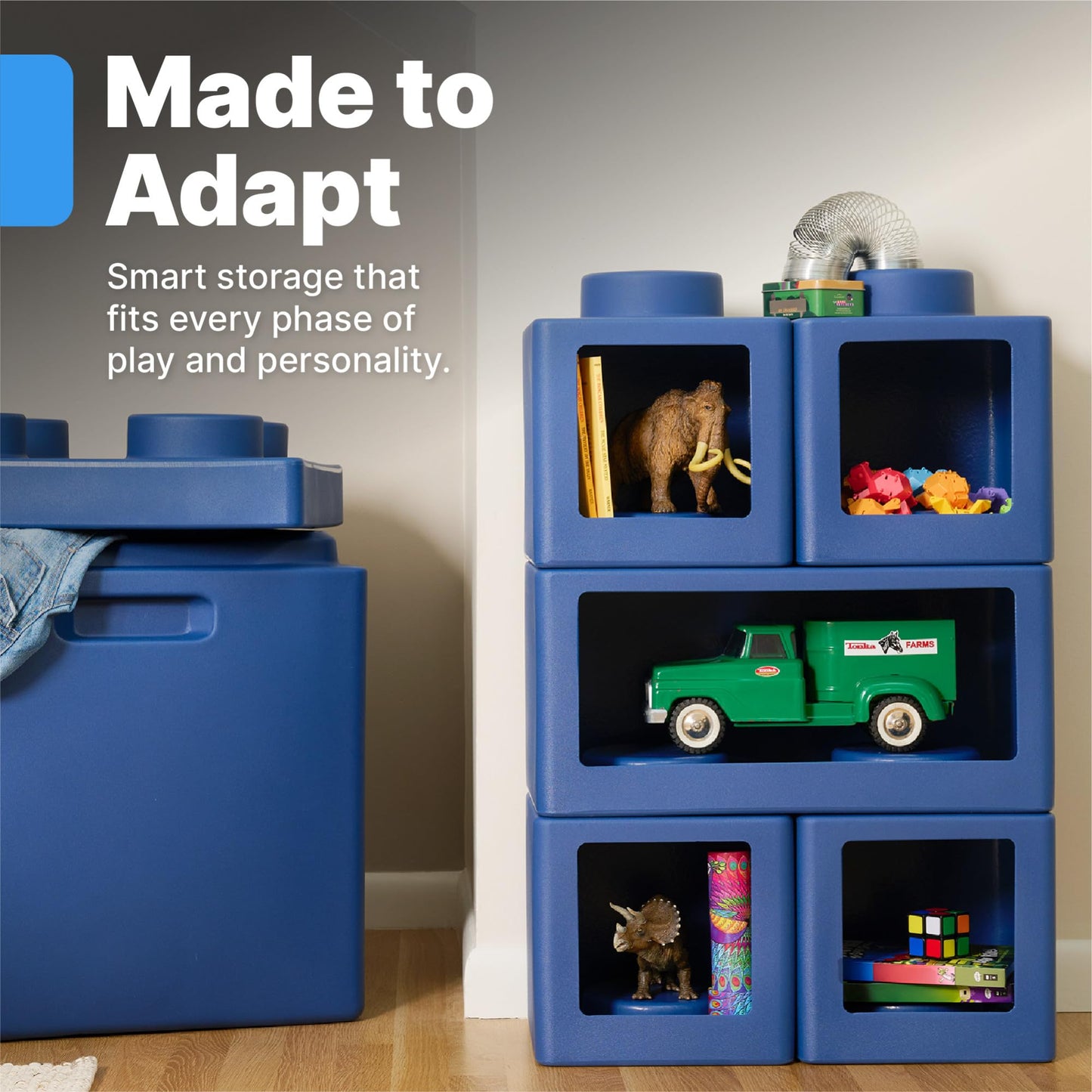 Step2 Contemporary Builders Stackable Storage Cubes, Modular Building Block Kids Toy Organizer Set, 5-Piece, Open-Front, Blue