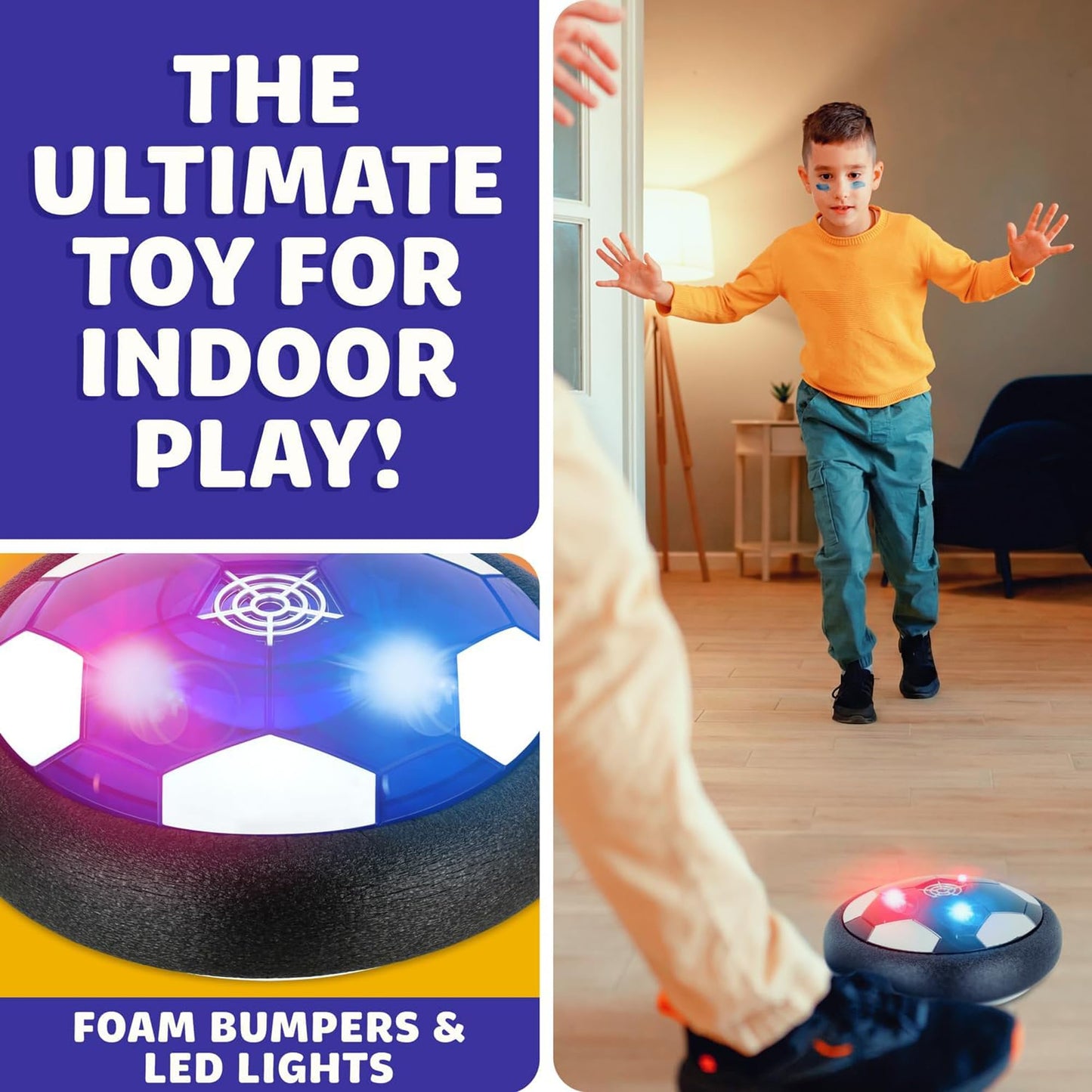 Atlasonix Hover Soccer Ball - Indoor Soccer Ball, Indoor Flying Toy Games (2 Floating Disk) Boy Birthday Gifts, Indoor Silent Game | 2 in 1 Pack