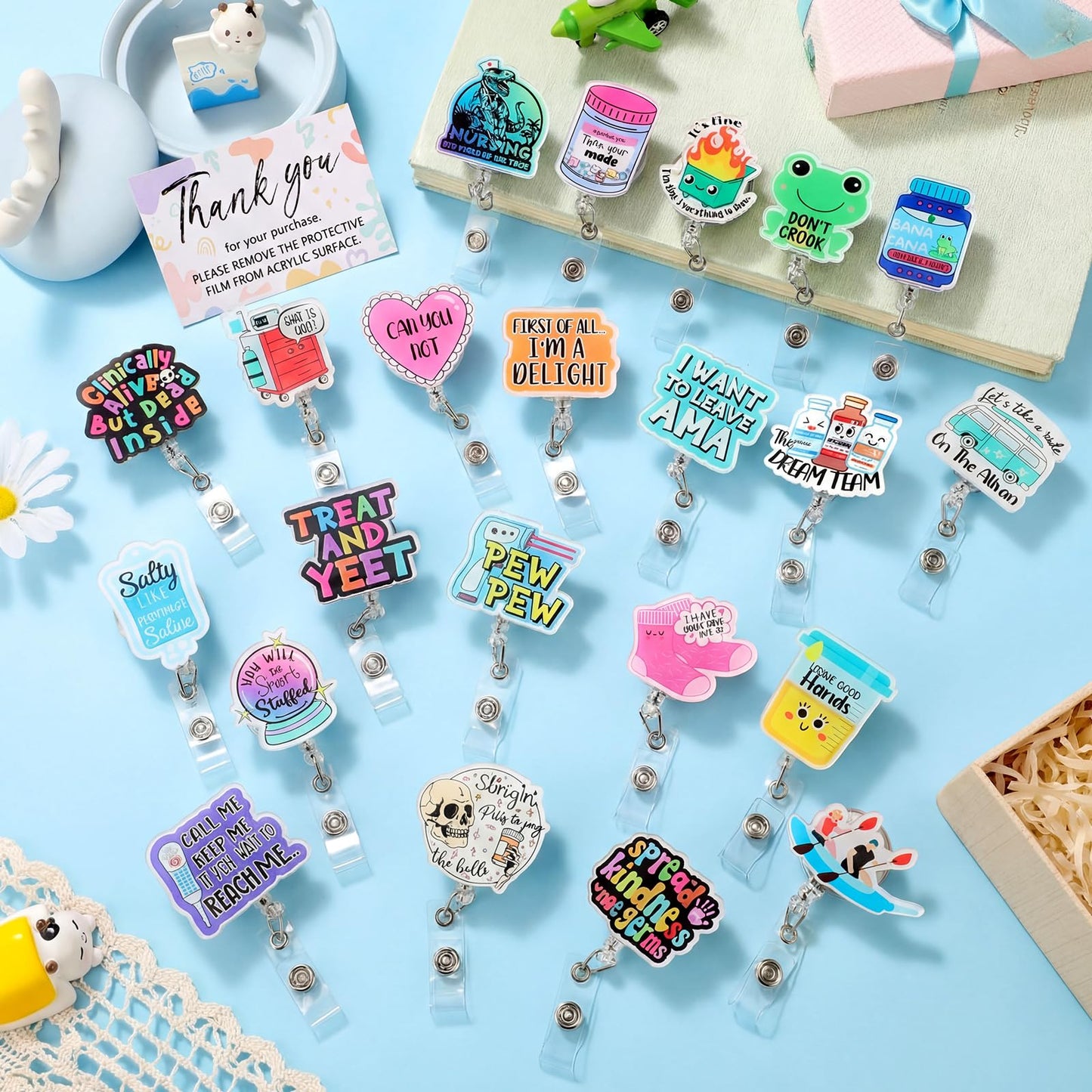 Feifeiya 24 Pcs Funny Badge Reel Nurse Cute Retractable Name ID Clip Badge Holder for Doctor Student Medical Assistant Coworker Work Accessories Bulk Gifts(Medical Style)