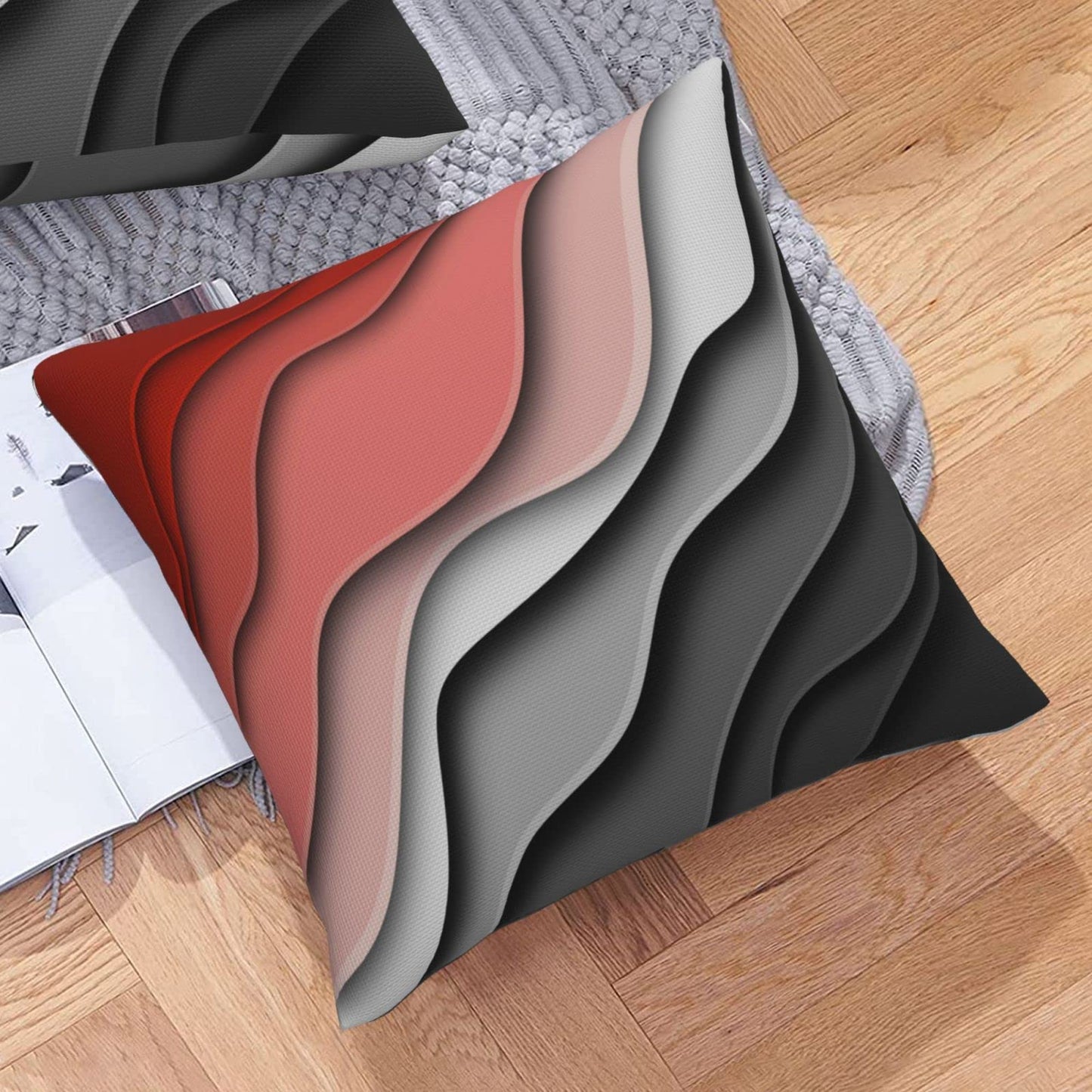Red Black and Grey Boho Throw Pillow Covers 18x18 Set of 2 Summer Outdoor Abstract Stripe Pillows Cover Mid Century Modern Decorative Pillow Case Farmhouse Cushion Cover for Home Couch Bed Sofa Decor