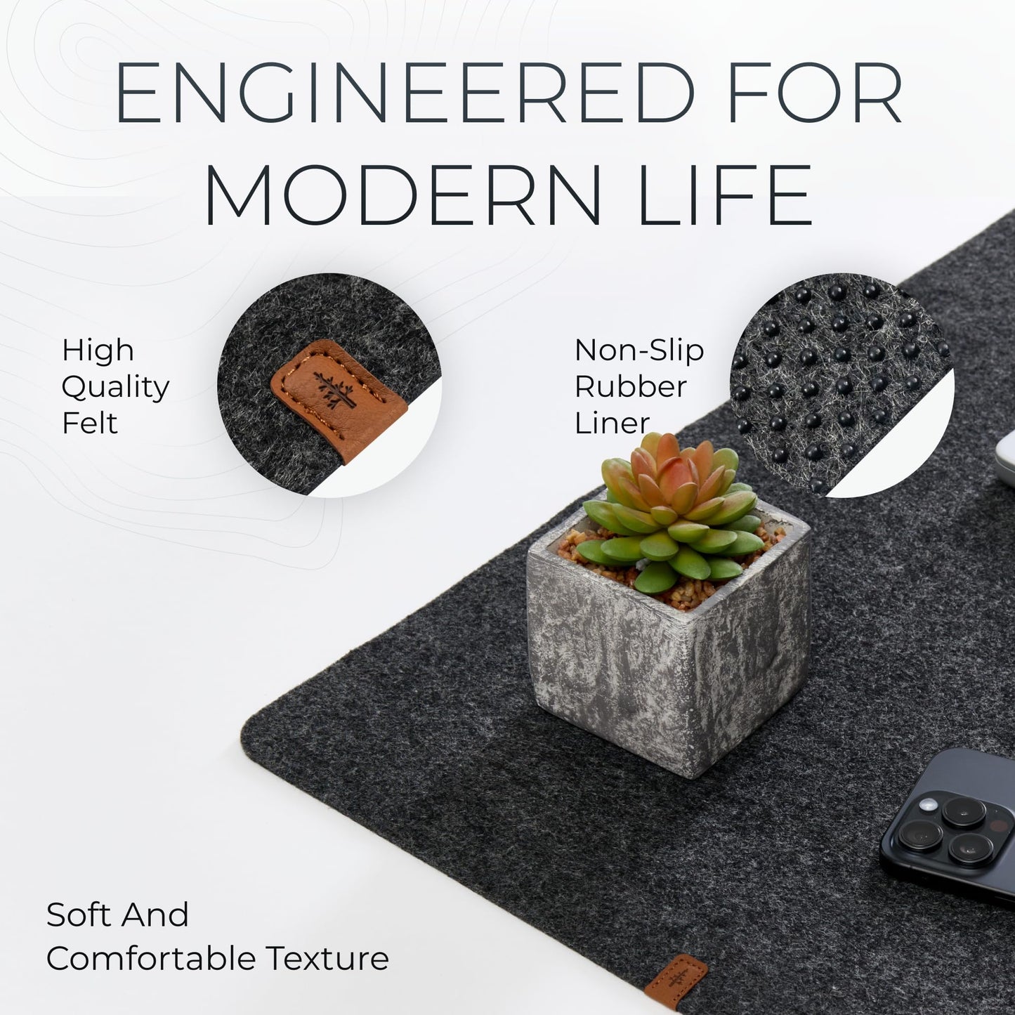 Nordik Large Felt Desk Mat - Charcoal - 35 x 17 inch - Full Desk Keyboard Mat - Computer Desk Mat for Keyboard and Mouse Pad - Desktop Mat - Large Felt Desk Pad