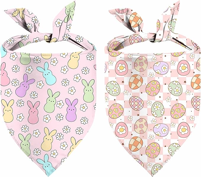 Valentines Dog Bandanas, 2 Pack Mother's Day Triangle Dog Bandanas, Reversible Love and Heart Pet Scarf, Premium Durable Fabric, Boys and Girls, Holiday Bandana for Large and Extra Large Dogs