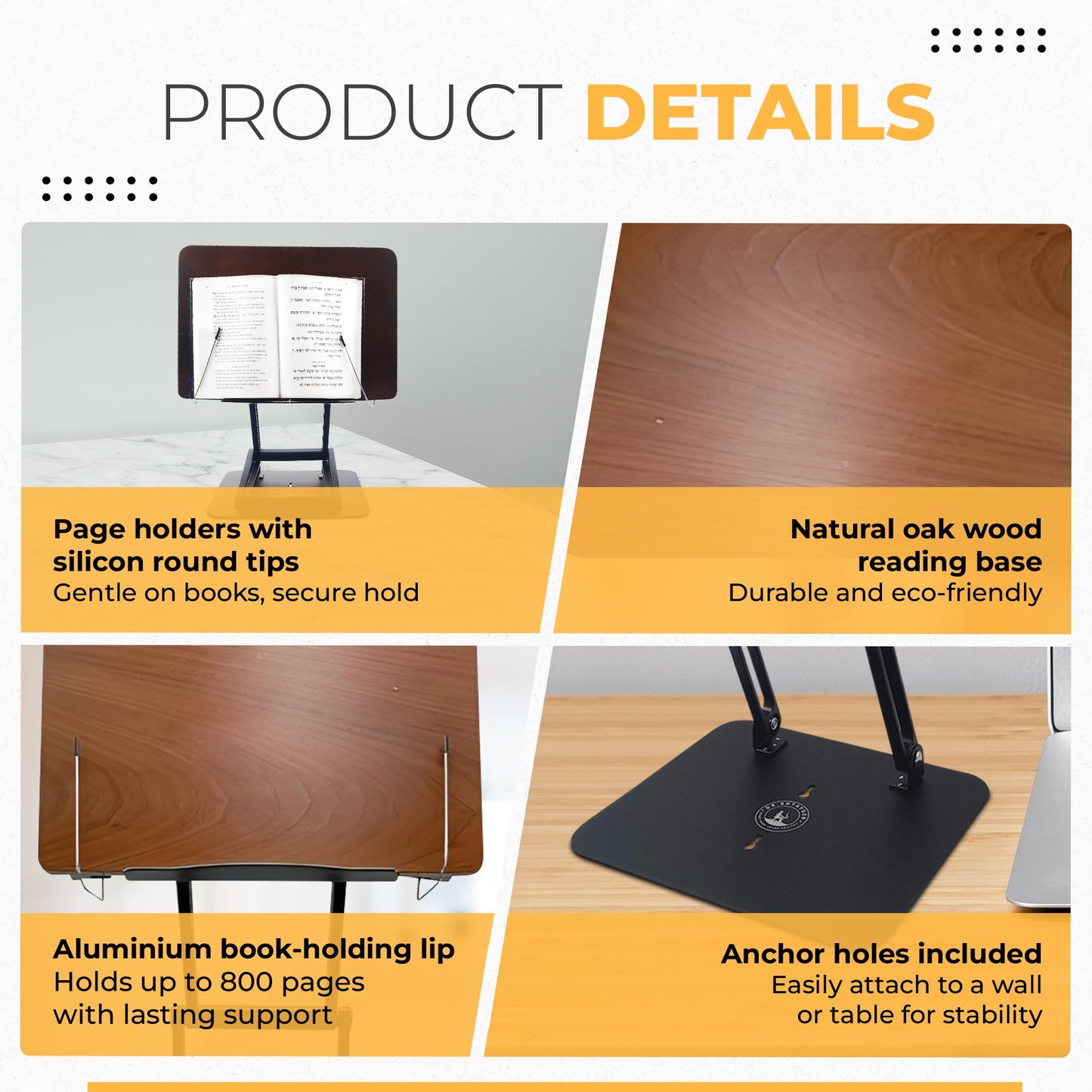 Dr. Shtaygen Foldable Book Stand for Reading – Adjustable Book Holder Height Up to 17.8″, Reading Stand with 13″ × 8.7″ Platform – Lightweight 3.3 lb Portability
