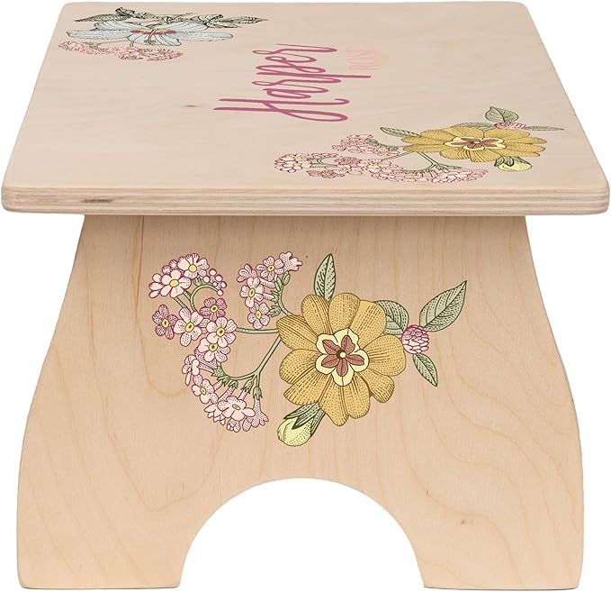 Step Stool for Toddlers- Personalized Wood Kids Step Stool with Name for Kitchen Sink, Bathroom, Potty Training, Toilet, Kitchen Sink- Sturdy and Safe- Made in USA by BloomOwl (Floral- Vintage)