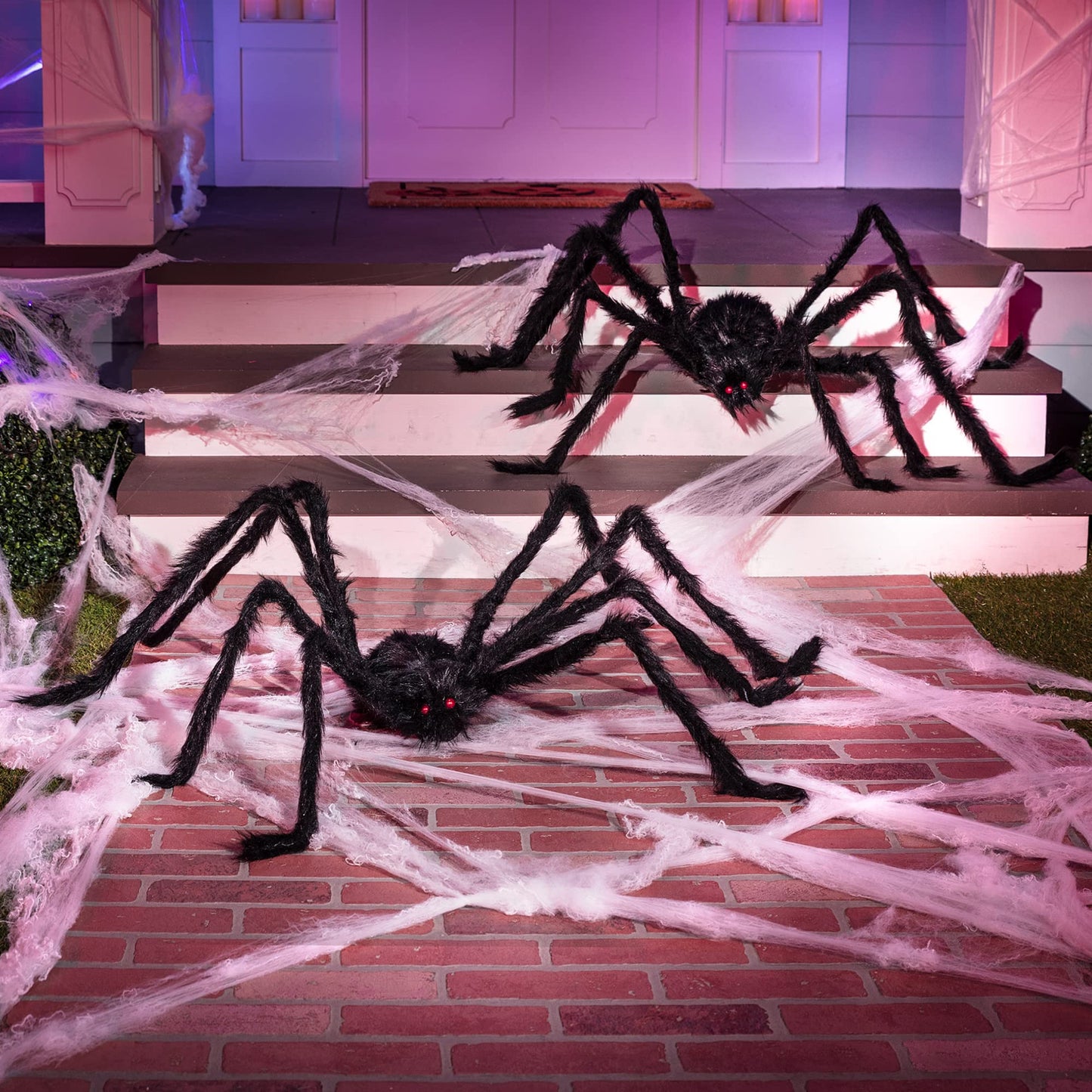 JOYIN 2 Pack 5 Ft Halloween Outdoor Decorations Hairy Black Spider, Scary Giant Spider, Fake Large Haunted House Props, Halloween Yard Lawn Decorations Party Indoor Decor