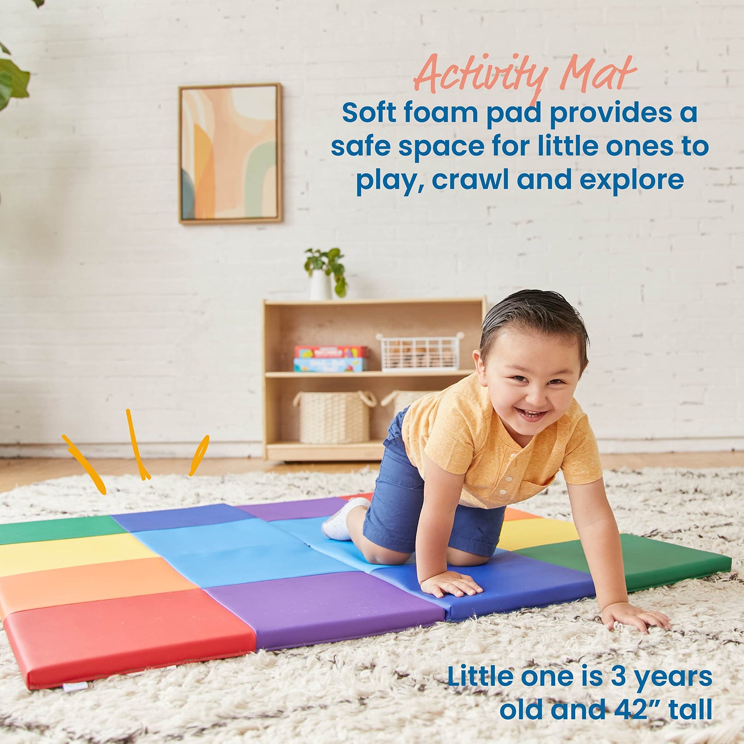 ECR4Kids SoftZone Square Dance Folding Activity Play Mat, 48in Square, Baby Essentials, Assorted