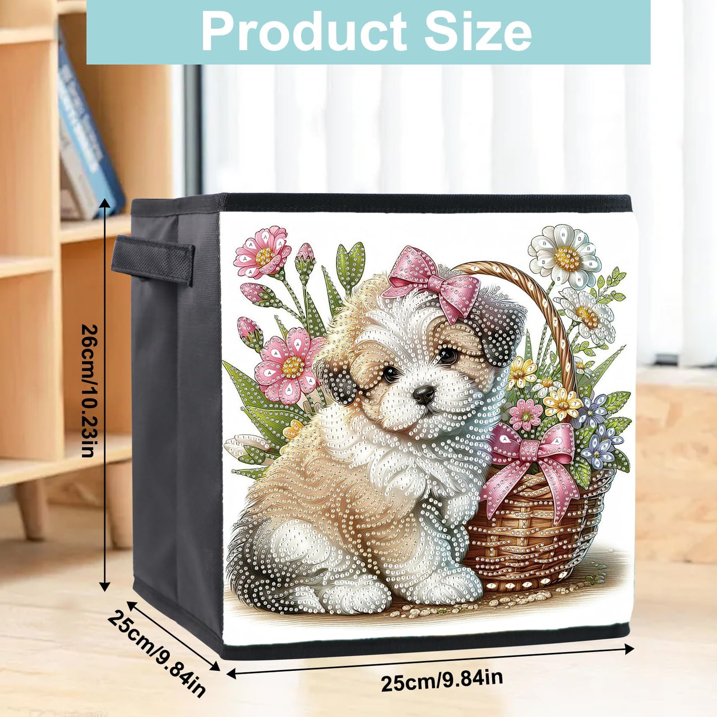 JZHYOAN Dog Diamond Art Large Storage Basket with Baseplate, Foldable Dispenser Cubes, DIY Special Pattern Large Storage Cubes, Living Room Bedroom Home Office Organization Box