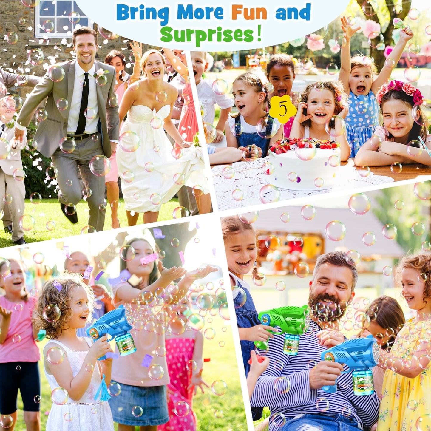 Bubble Gun Machine for Kids 4-8: 2-Pack Automatic Bubble Guns with 2 Bottles Refill Solution - Summer Outdoor Toys Bubble Blaster Maker Blower for Easter Party
