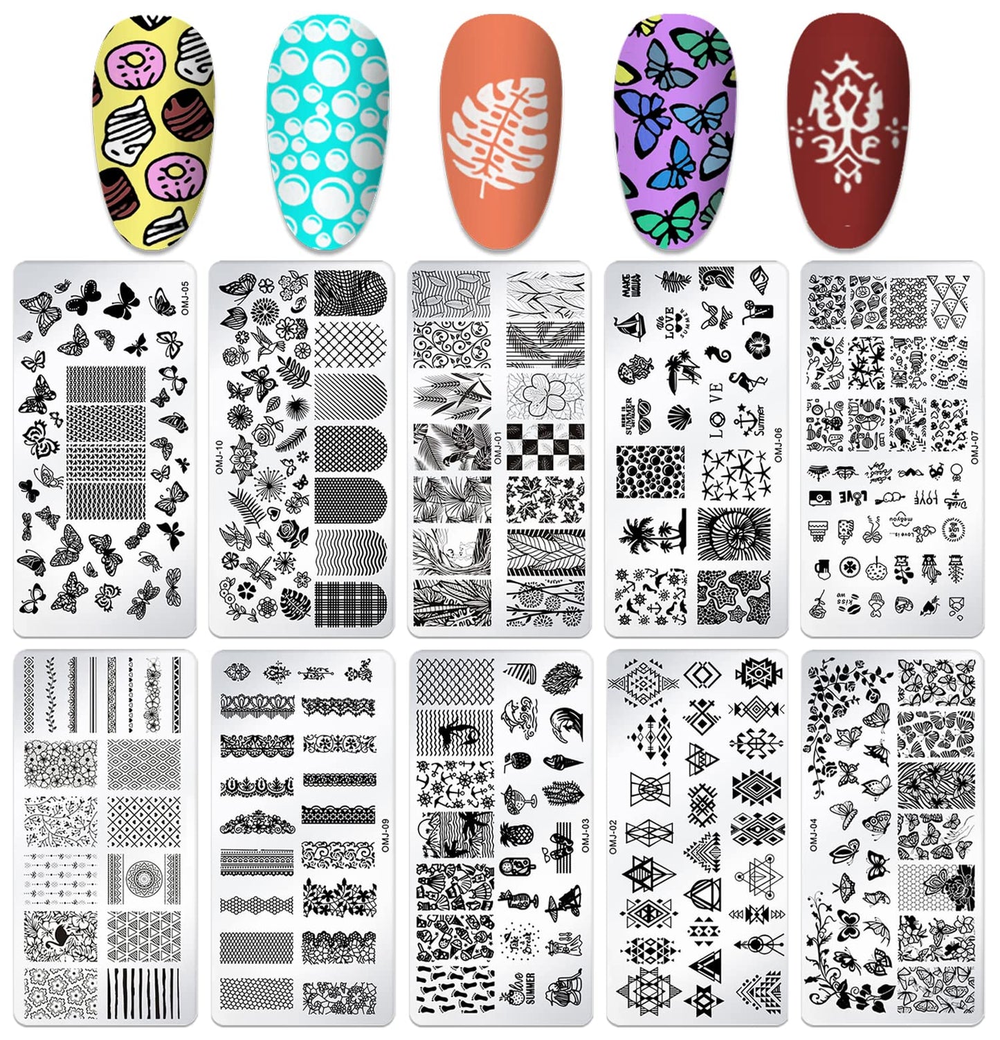 SILPECWEE 10Pcs Nail Stamping Plate Flower Butterfly Geometry Nail Stamps Nail Stencils Nail Plates Templates Stamping Plates for Nails Nail Art Accessories