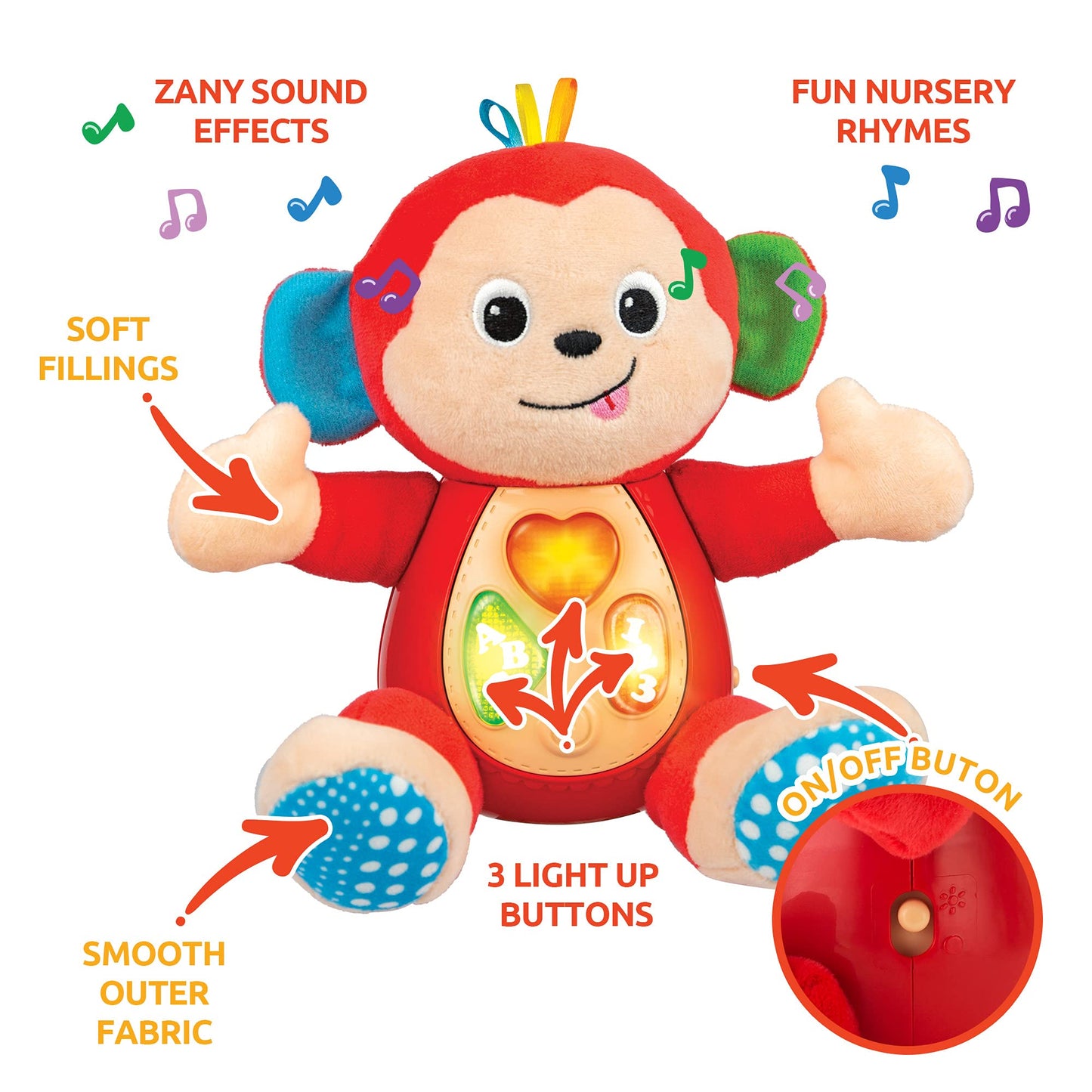 KiddoLab Musical Duo: Peek-A-Boo Donkey & Monkey Plush Toy Set for Infants 3-18 Months with Moving Ears, Light-Up Buttons, & Melodic Nursery Songs.