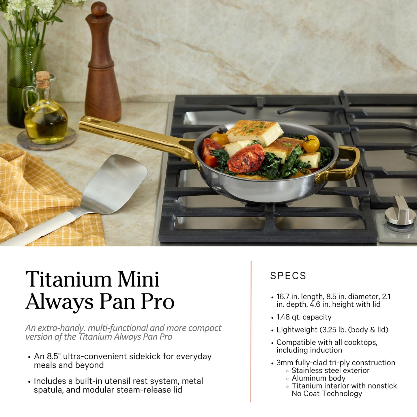 Our Place Titanium Pro Cookware Set | 10-Piece Pots and Pans Set with Always Pan Pro, Perfect Pot Pro & Minis | Non-Toxic No-Coating Nonstick | Induction & Oven-Safe up to 750°F | Gold