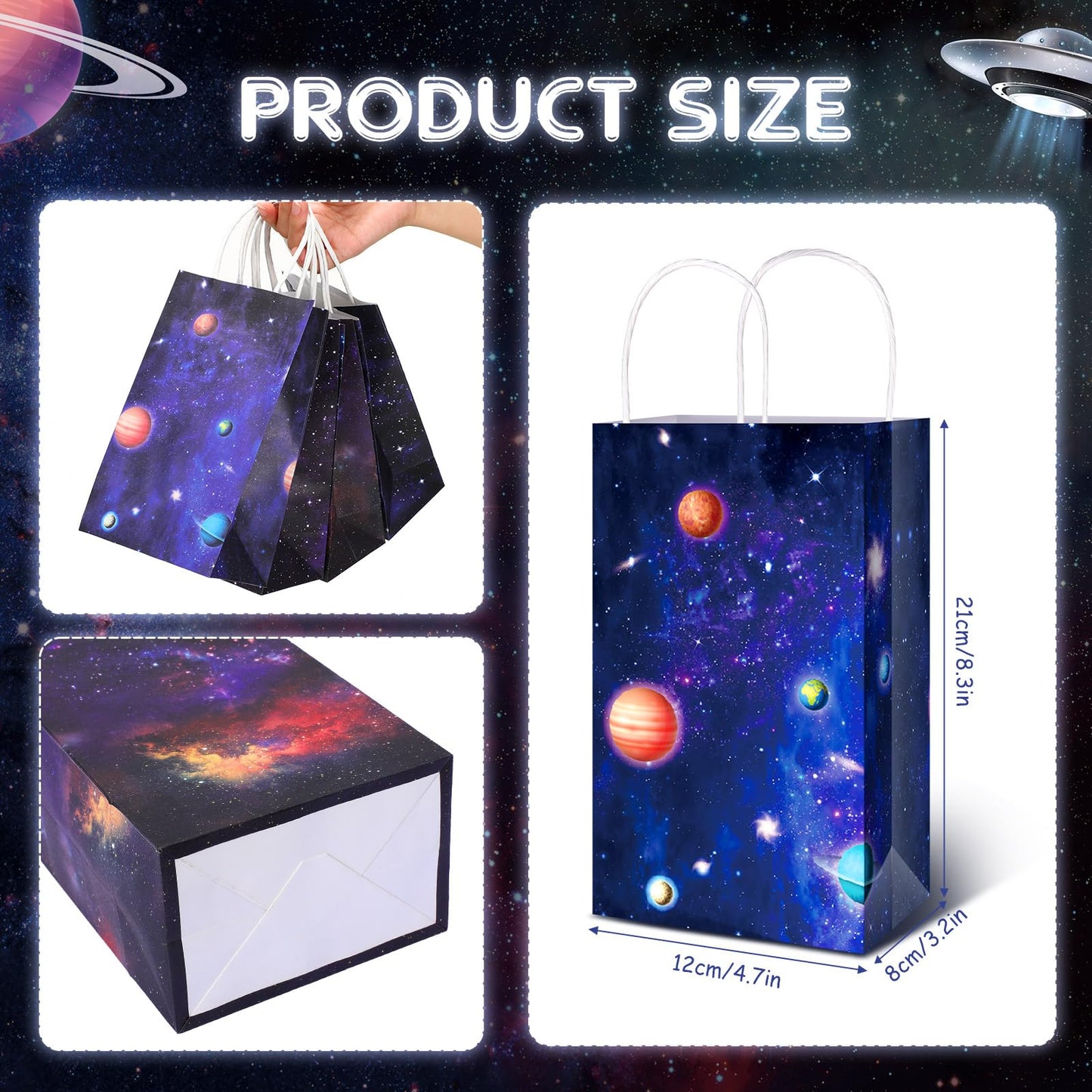 Nezyo Outer Space Present Bags - 24 Pack Galaxy Gift Bags for Kids' Space Theme Party Supplies(Galaxy Style)