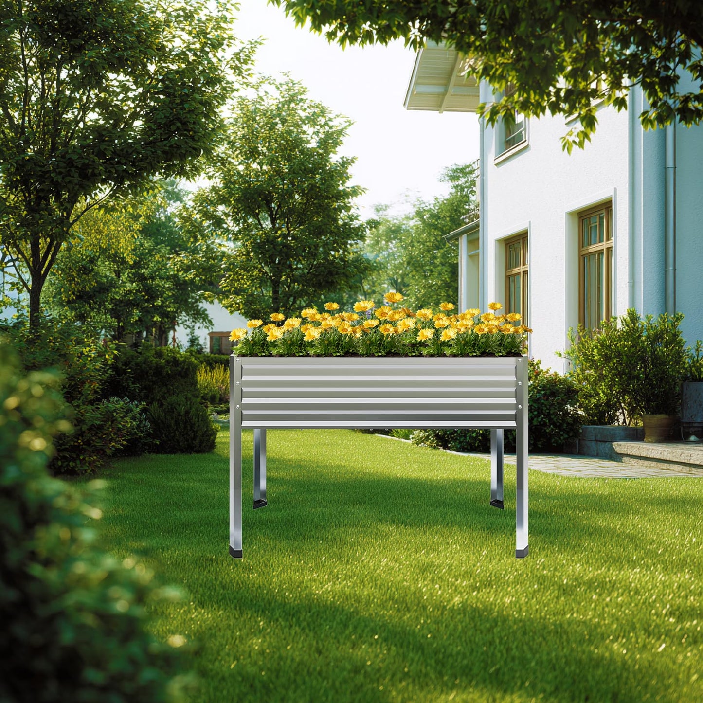 Mofesun Galvanized Raised Garden Bed with Legs, 2PCS 48x18x31.5 Inch Elevated Metal Planter Box, 300lbs Capacity for Vegetables, Flowers, Herbs. Suitable for Garden, Balcony, Patio, Backyard.