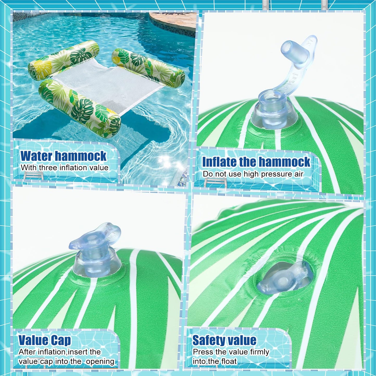 Soulchen 4 Packs Inflatable Pool Floats Kids Floating Lounge Chairs Floaties Water Hammock Inflatable Pool Toys Kids Blow Pools Noodle for Summer Beach Party Game Vacation Essential (Mixed Colors)