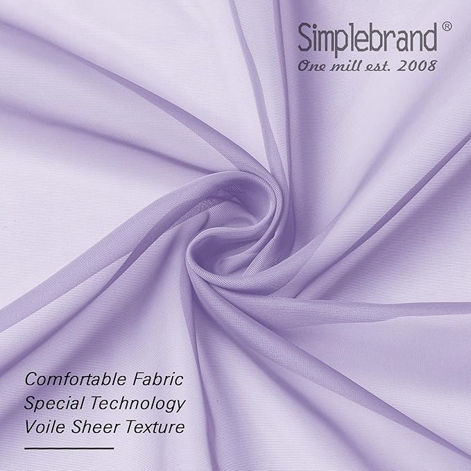 Simplebrand Lavender Sheer Curtains 72 Inches Long 2 Panels for Living Room, Rod Pockets Airy Window Treatments Voile Sheer Black Curtains Panels Lightweight for Front Back Patio Glass Door, 42" Width