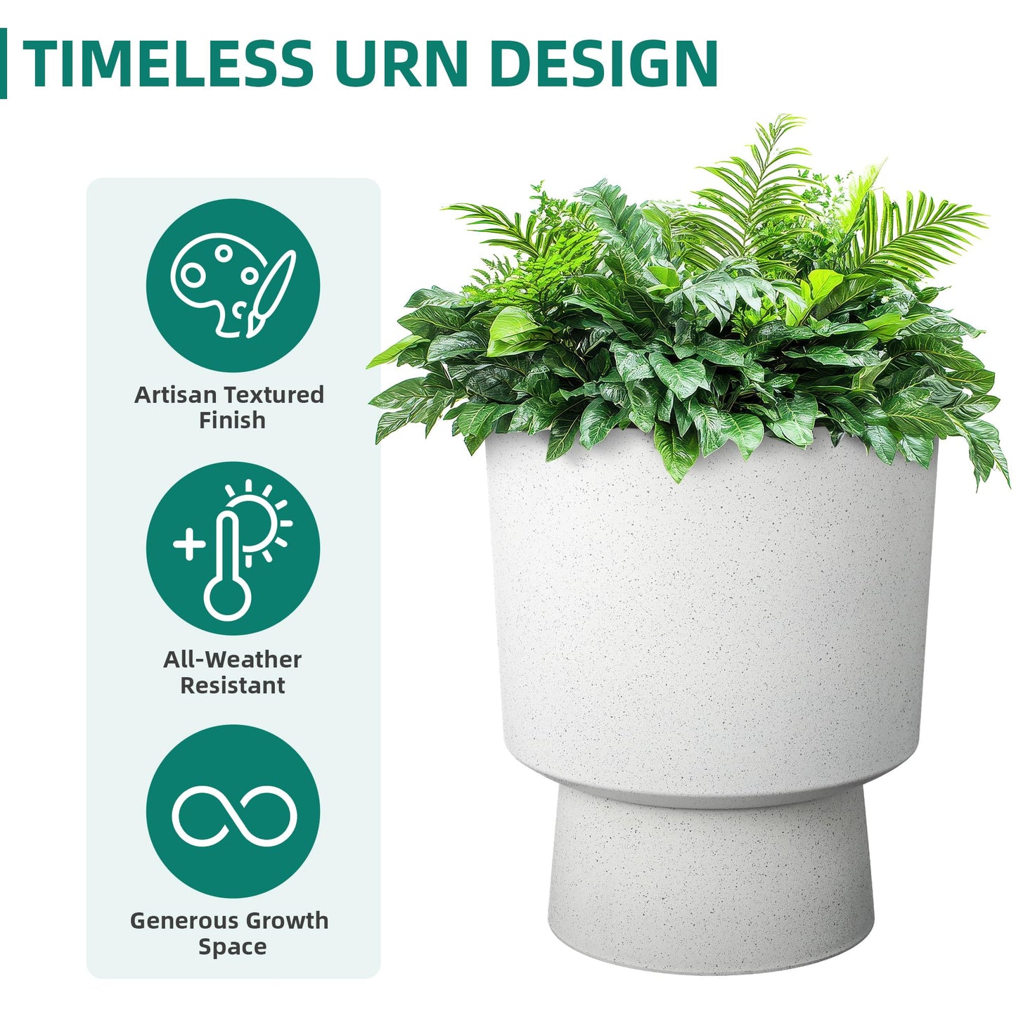 Autodaya 16.75" Tall Pedestal Planters Set of 2, Modern 2-in-1 White Terrazzo Urn-Style Flower Pots, UV-Protected Large Plant Containers for Indoor/Outdoor Garden Patio Balcony Decor