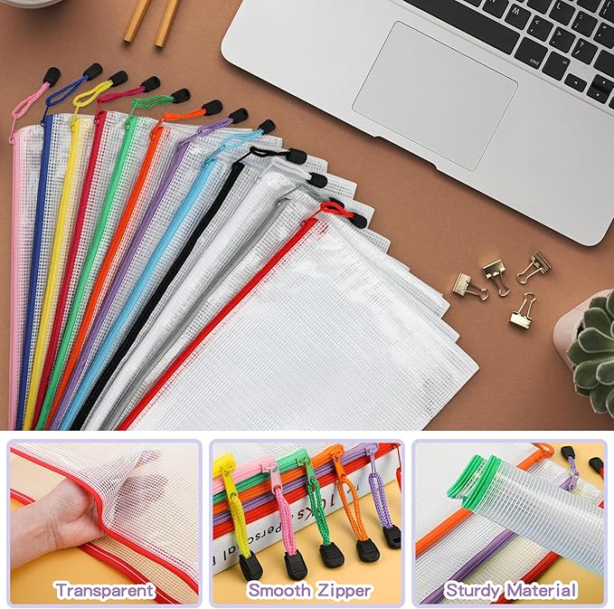 Umriox Mesh Zipper Pouch, 16.9x12.4 in (12 Colors, 36 Packs), Zipper Bags, Board Game Storage Bags, Clear Zipper Pouches for Puzzles, Games, Cross Stitch Projects and Classroom Supplies