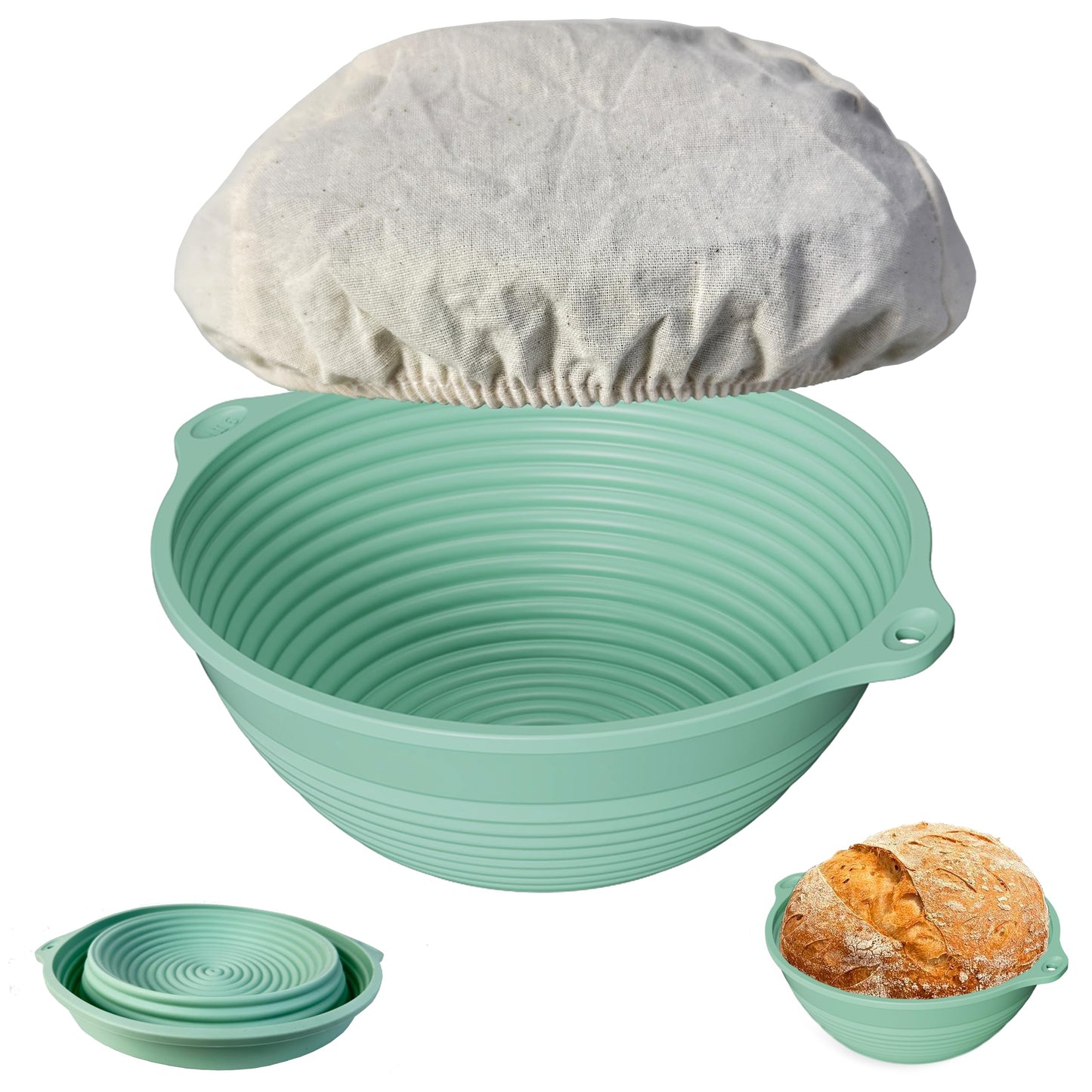 Silicone Bread Proofing Basket, 9 inches Sourdough Baking Bowl with liner Thick Foldable Reusable Handmade Bread Making Supplies for Bakers