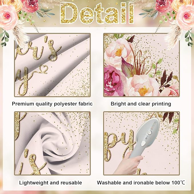 Avezano 7x5ft Happy Mother's Day Backdrop Glitter Gold Pink Floral Happy Mothers Day Party Decorations Banner Mothers Day Photography Background Photo Booth Props (7x5ft)