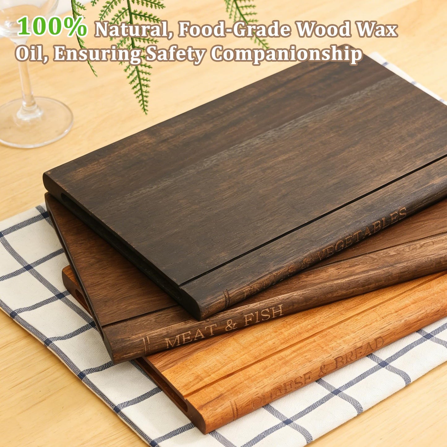 wood cutting board, 3-Piece Book Shaped Cutting Boards with Stand, Solid Walnut & Acacia Wood, Labeled Cheese & Fruit Boards, Kitchen Gift Idea