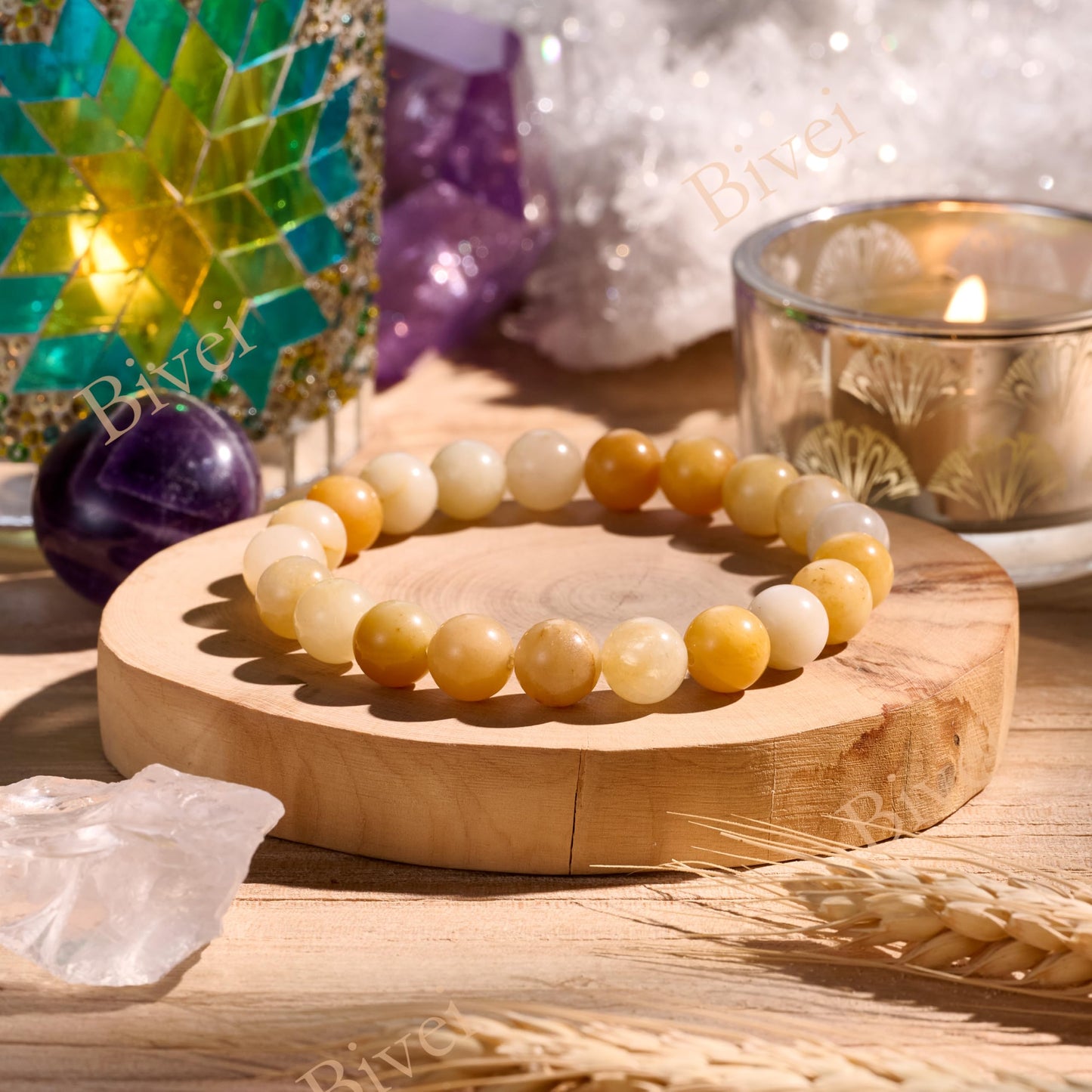 Yellow Jade-Optimism & Courage-8mm Beaded Bracelets for Women Handmade Semi Precious Natural Stone Stretch Elastic Jewelry Yoga Protection Gifts