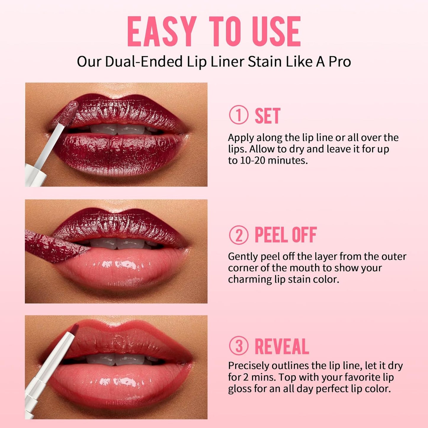iMethod Lip Liner Stain - Lip Stain, 2-In-1 Dual-Ended Peel Off Lip Stain with Tweezer, Natural Long Lasting Peel Off Lip Liner, Easy to Use for All Skin Types, Stay All Day, Mauve