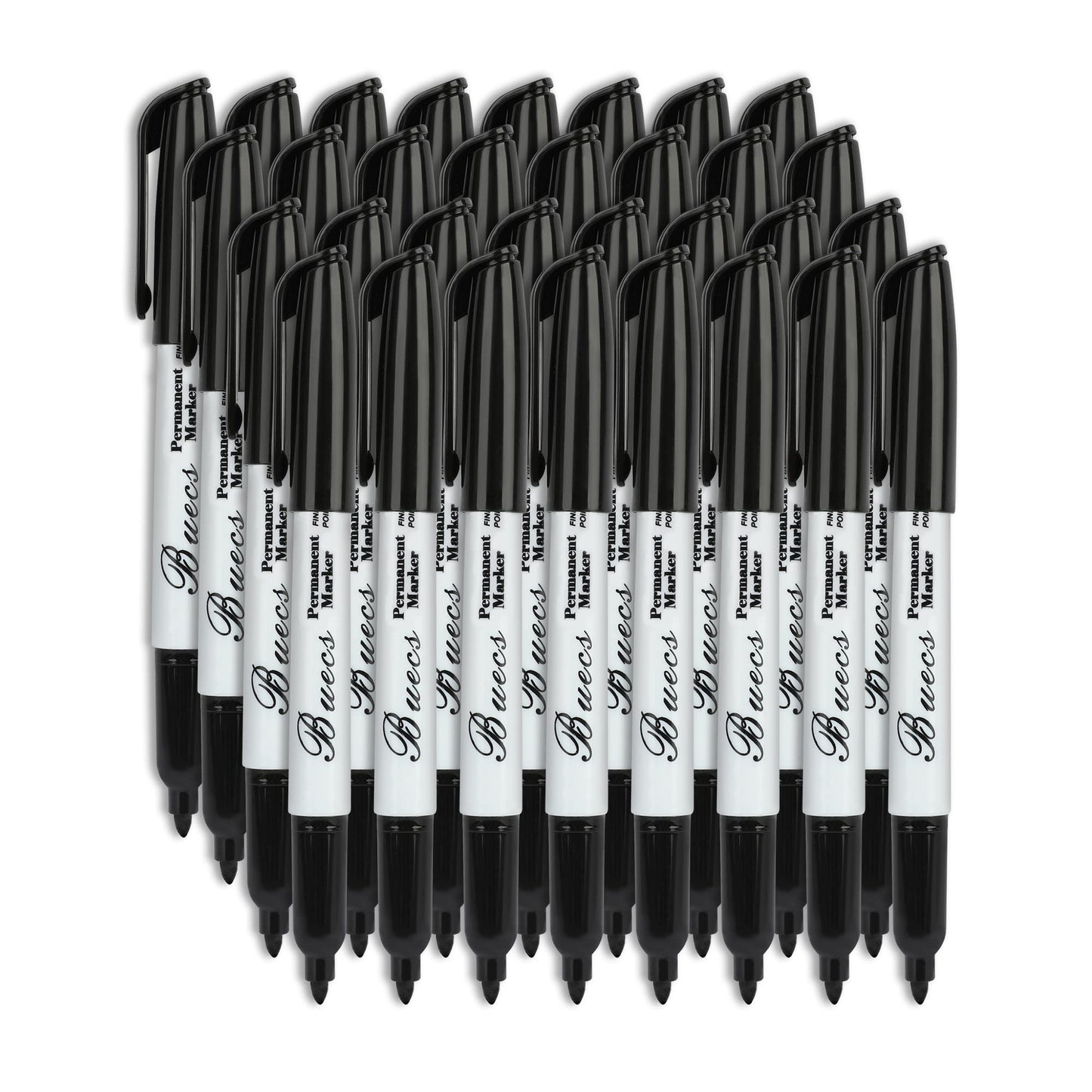 Buecs Permanent Markers, 80 Count Black Permanent Markers, Fine Point, Waterproof & Smear Proof Markers, Quick Drying, Office Supplies for School, Office, Home