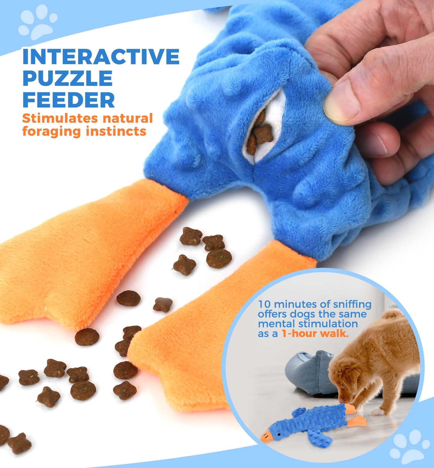 IPTPAS Squeaky Plush Dog Toy for All Breeds, Multifunctional Goose Dog Toy with Honking Sound, Crinkle Paper, Treat Pocket, Durable Soft Stuffed Animal for Chewing, Cuddling, Interactive Play (Blue)