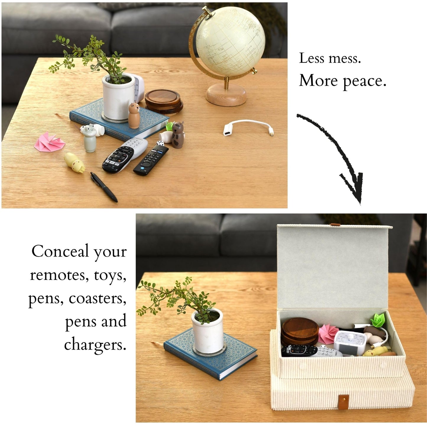 cherish & dwell Beautiful Cozy Corduroy Decorative Storage Boxes with Lids – Set of 2 Keepsake Boxes for Photos, Documents and Home Decor Accents - Giftable Memory Boxes