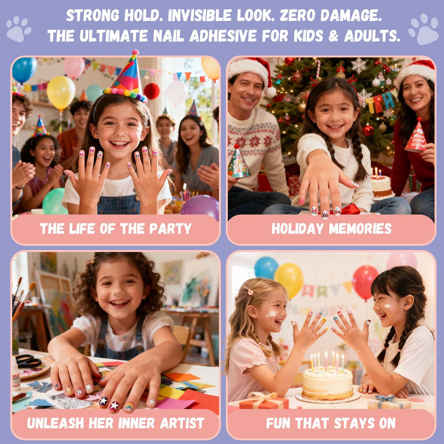 Jolly Snaps XS Non-Toxic Nail Adhesive Tabs for Kids | 480 PCS Extra Strong Sticky Tabs for Press On Nails | Ultra Thin & Easy to Use | 20 Sheets Nail Glue Tabs