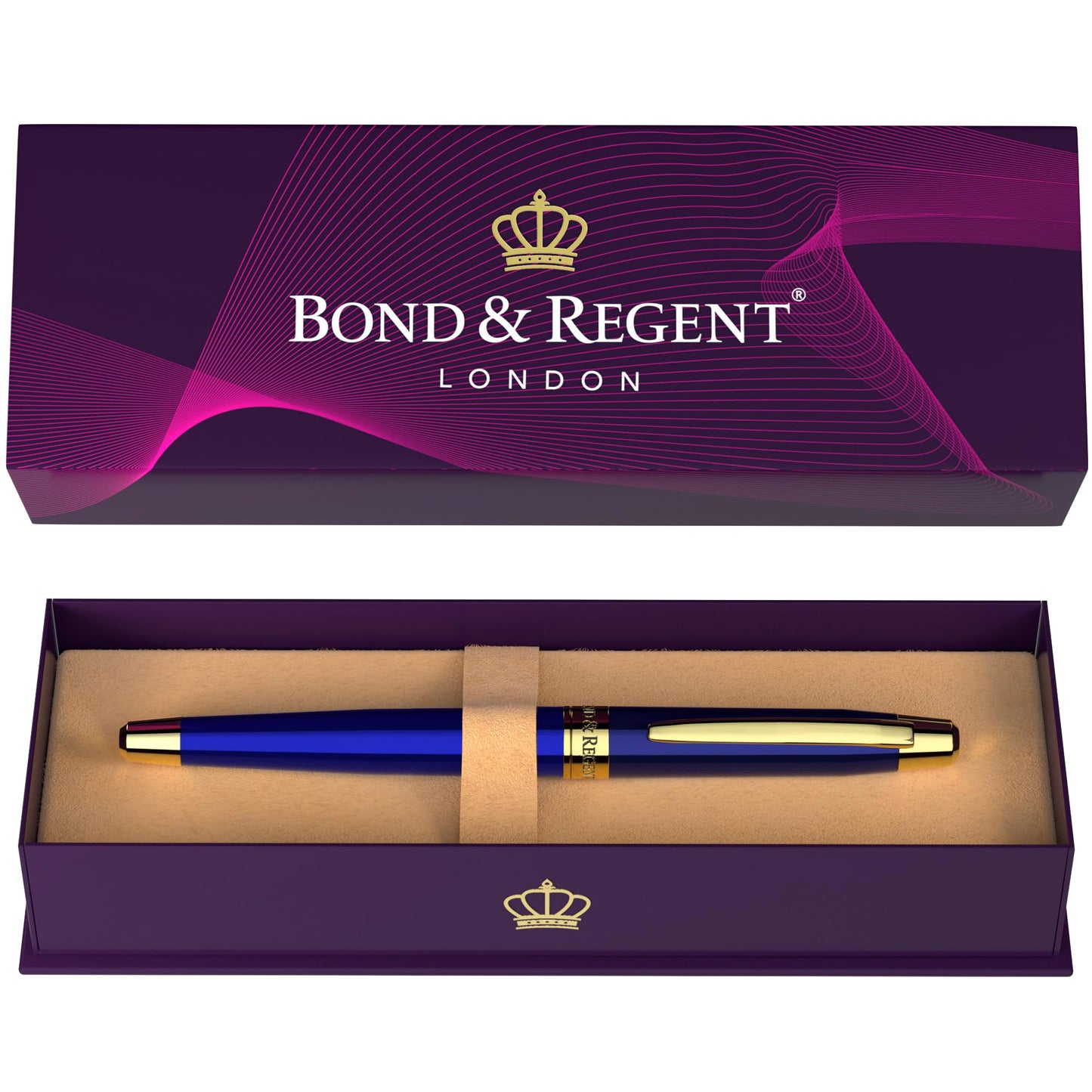 Bond & Regent 24 Karat Gold Luxury Rollerball Pen - Fancy Executive Professional Writing Gift Set for Men & Women, Nice Pens, Royal Blue