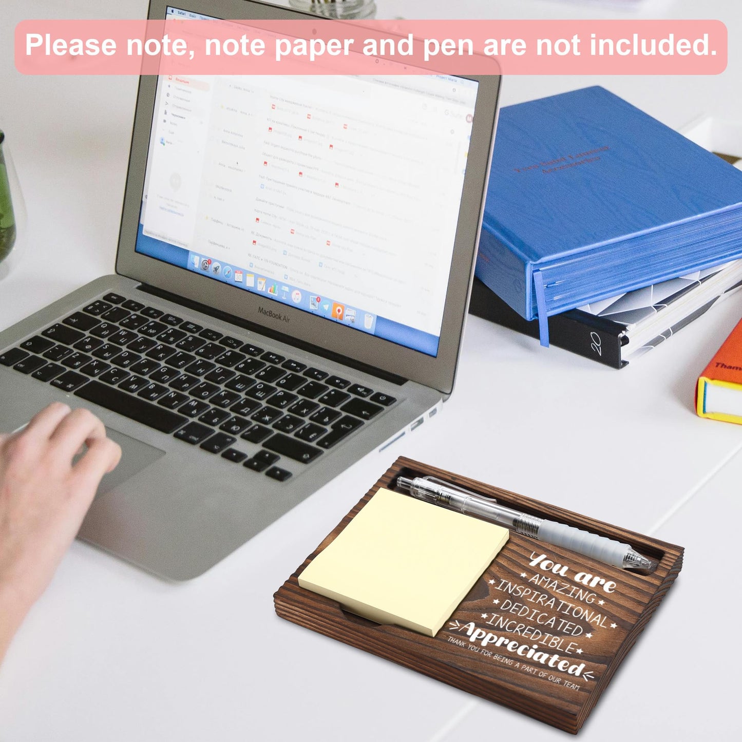 Employee Appreciation Gifts, Thank You Gifts, Inspirational Gifts, Sticky Note Holder, Post-it Note Dispenser for Desk, Wooden Post-it Note & Pen Holder 6.5" x 4.7" - FTA104