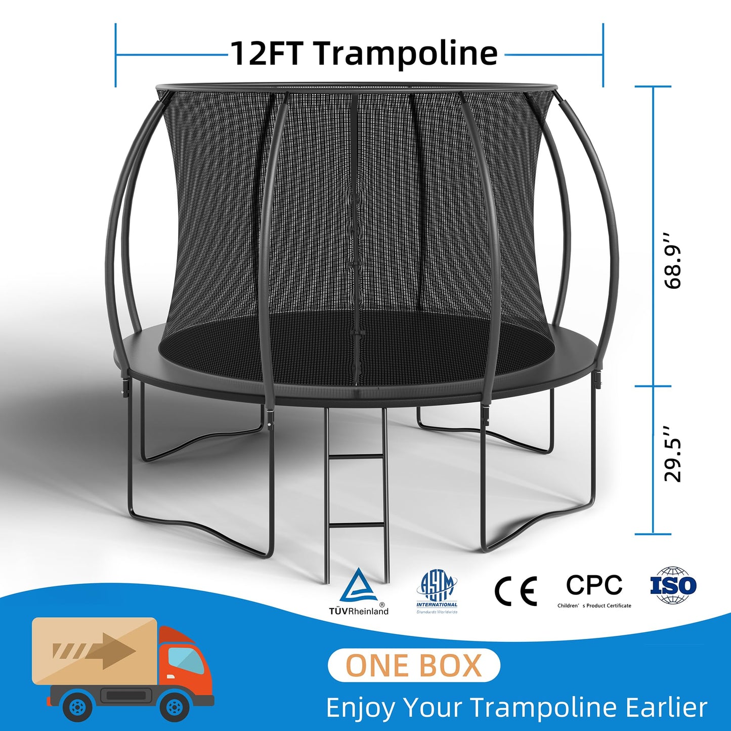ALTLER Trampoline 12FT 14FT Enclosure Net Outdoor Jump for Kids and Adults Round ASTM Approved Heavy-Duty Bounce Mat with Enhanced Weight Capacity