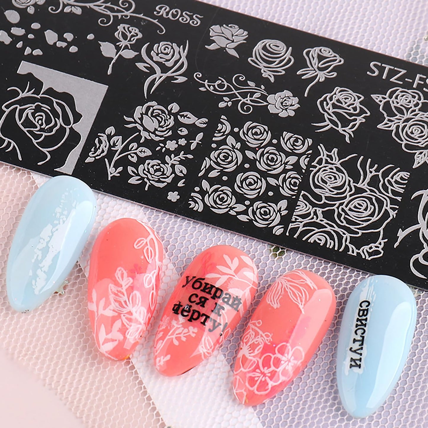 JERCLITY 8pcs Nail Stamping Plates Nail Stamping Kit Rose Fruit Animal Snake Image Plates Nail Art Design Template Print Nail Stamper Kit for Women